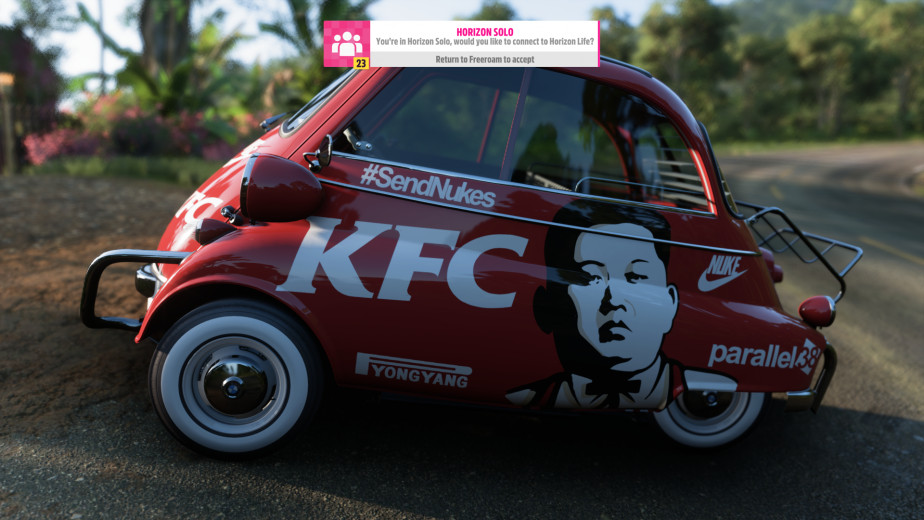 国外玩家在《Forza Horizon 5》为爱车设计“KFC 金正恩”涂装，遭官方封禁账号 8000 年 ...