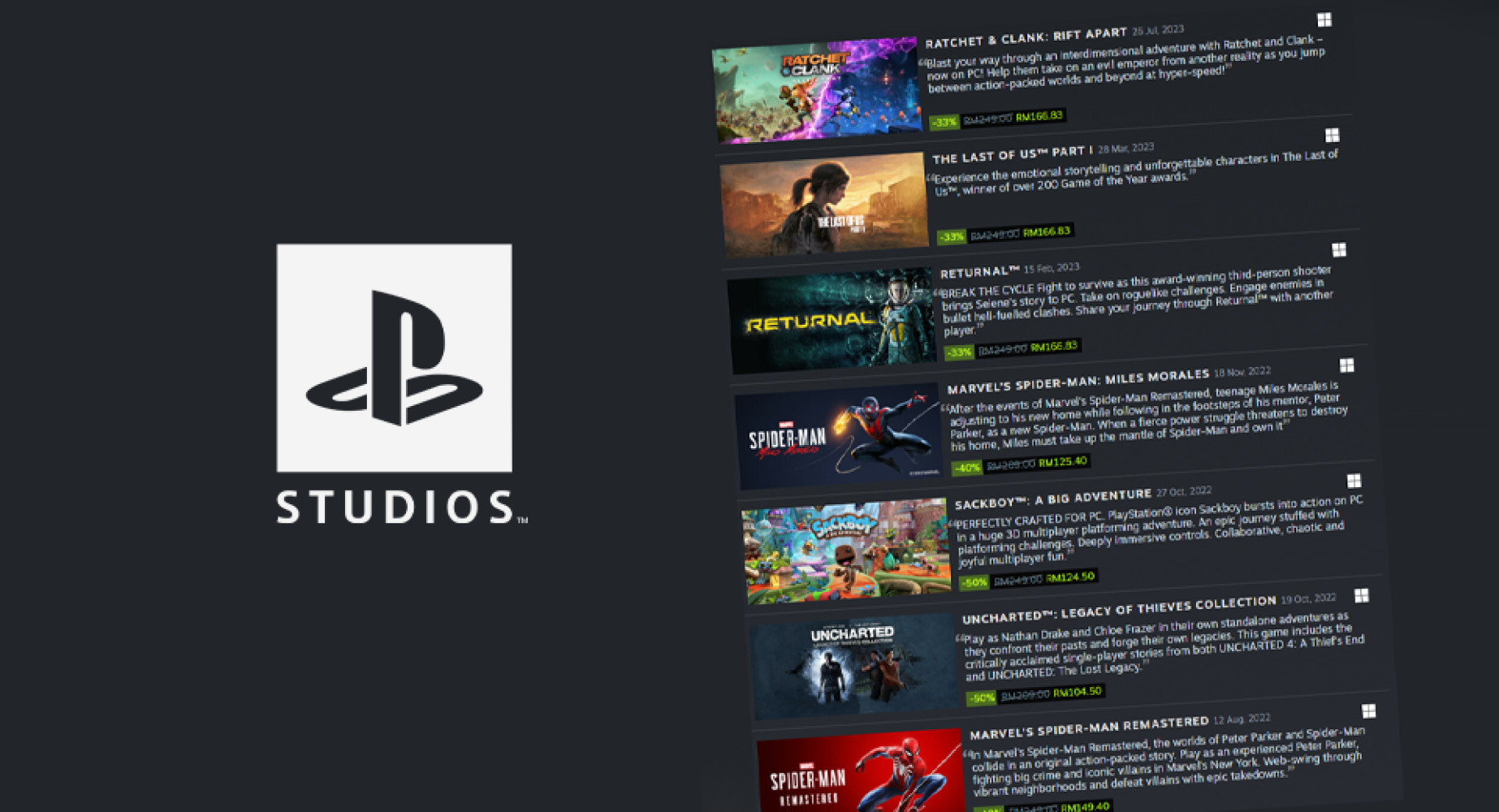 PlayStation Studios offering up to 75% discount during Steam Winter Sale!