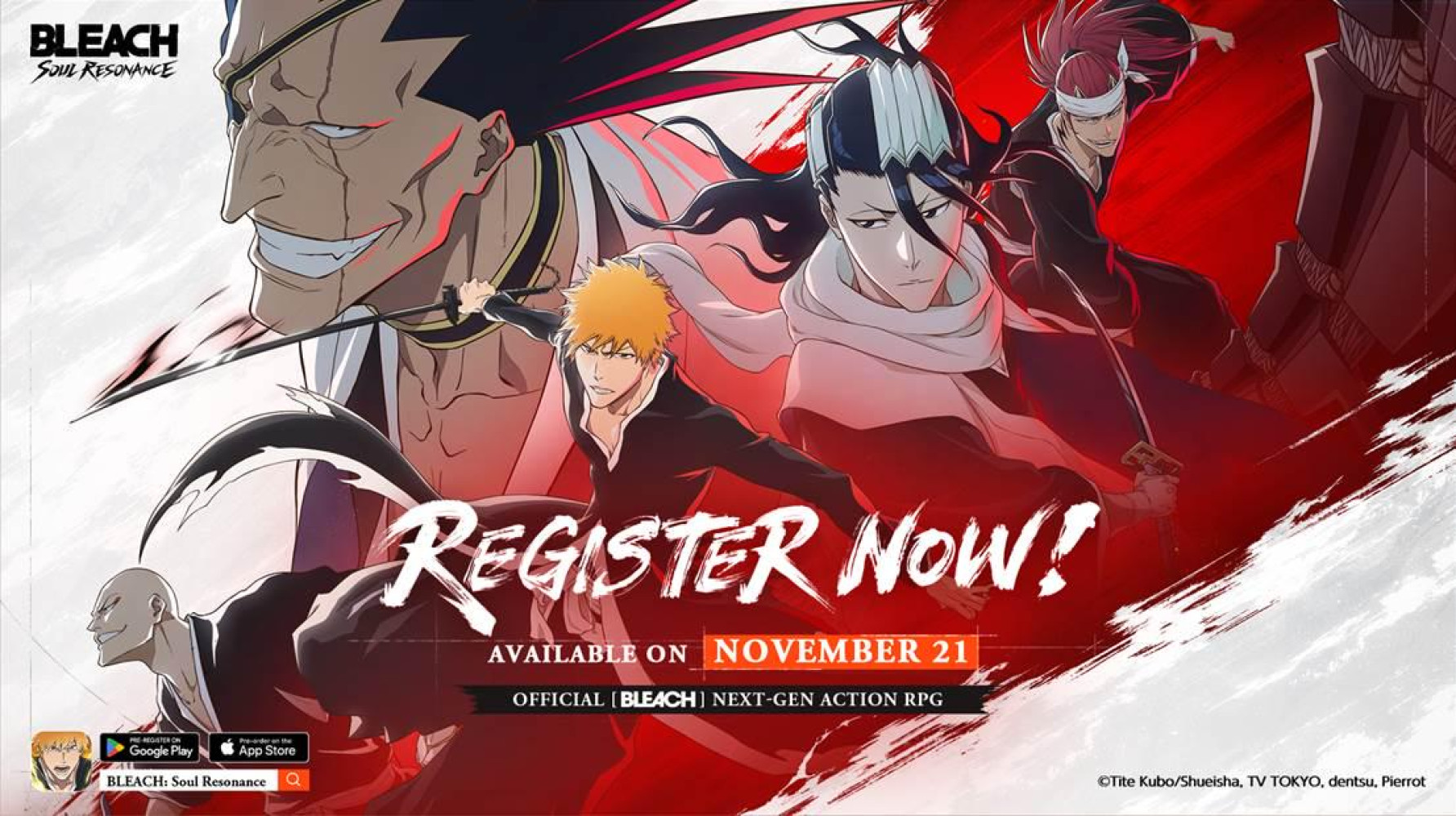 次世代动作 RPG 新作《BLEACH：Soul Resonance》现已开启全球预注册，并将于 11 月 21 日全球同步上线！