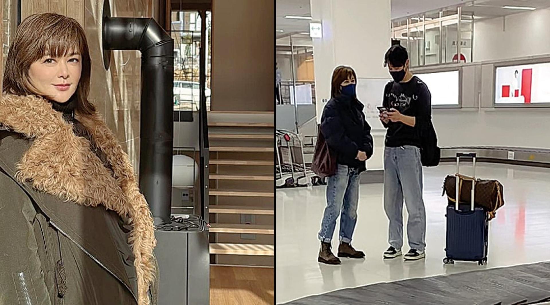 关之琳日前在东京机场被捕获，身边还有一位小鲜肉。