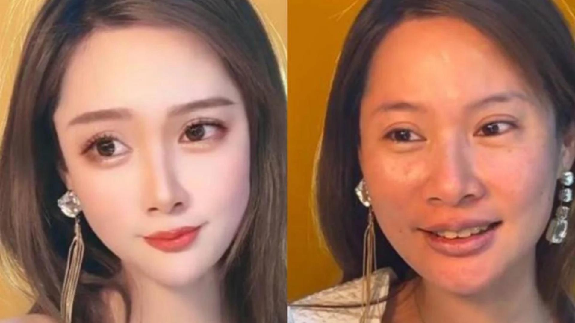 中国网红直播关掉滤镜，20岁正妹秒变50岁大妈。（图／翻摄自快手小灵儿化妆日常）
