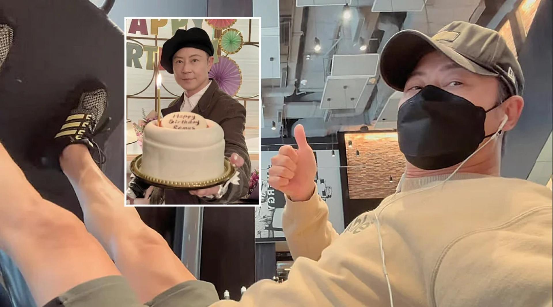 蔡一杰积极健身。（小图）蔡一杰日前庆祝58岁生日。