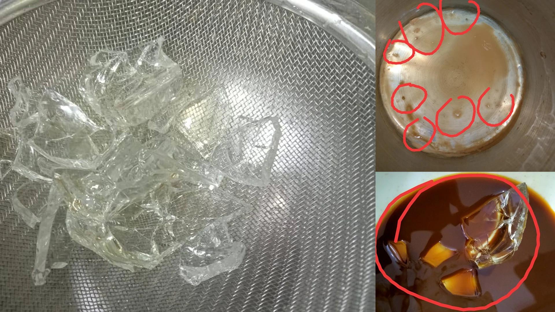 一名女子在一家茶室打包了5包咖啡冰，结果5包内都有玻璃碎片。（取自“沙登乜都有”网民照片）
