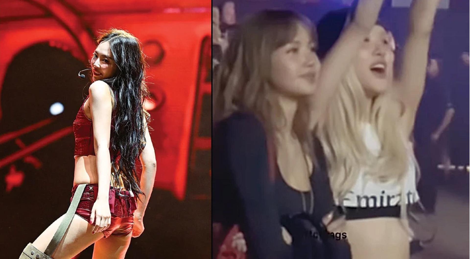Jennie（左起）带来近1小时的演出。Lisa、Rose在台下应援，展现深厚姐妹情。