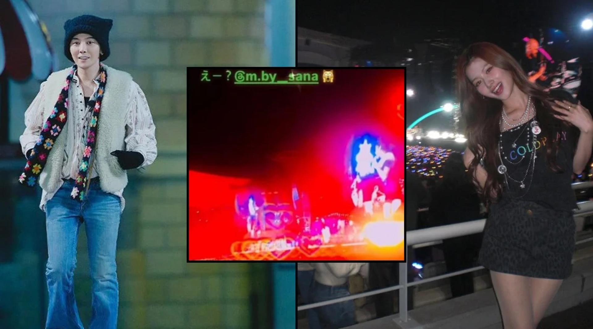 （左）GD在限时动态Tag了Sana。（右）Sana日前更新观看Coldplay演唱会的照片。