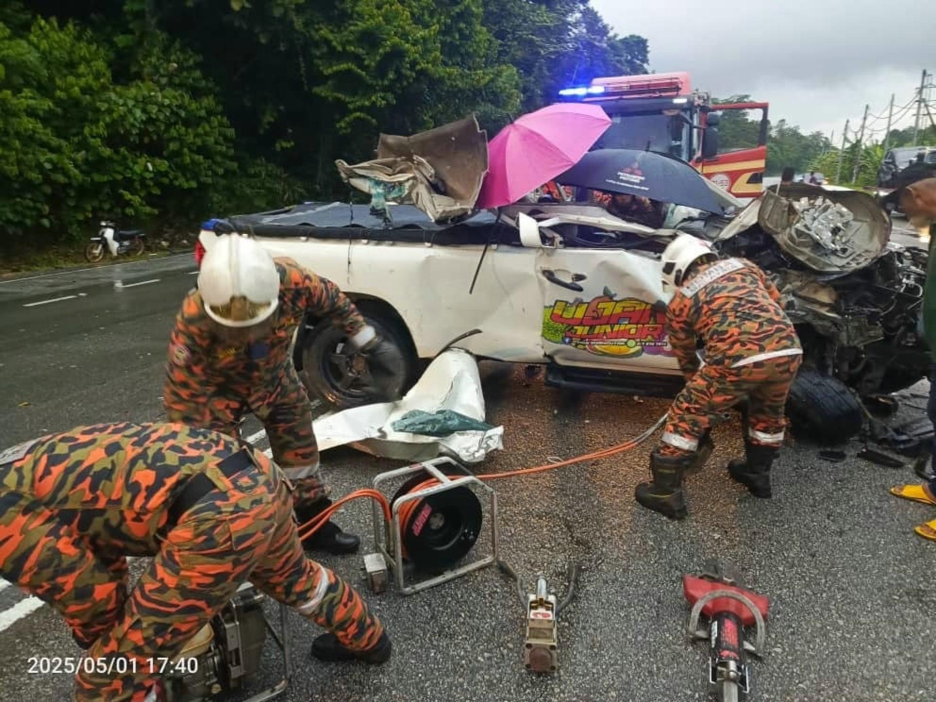 宋溪联邦公路雨中发生3车辆连环车祸，27岁货卡司机当场被夹毙。