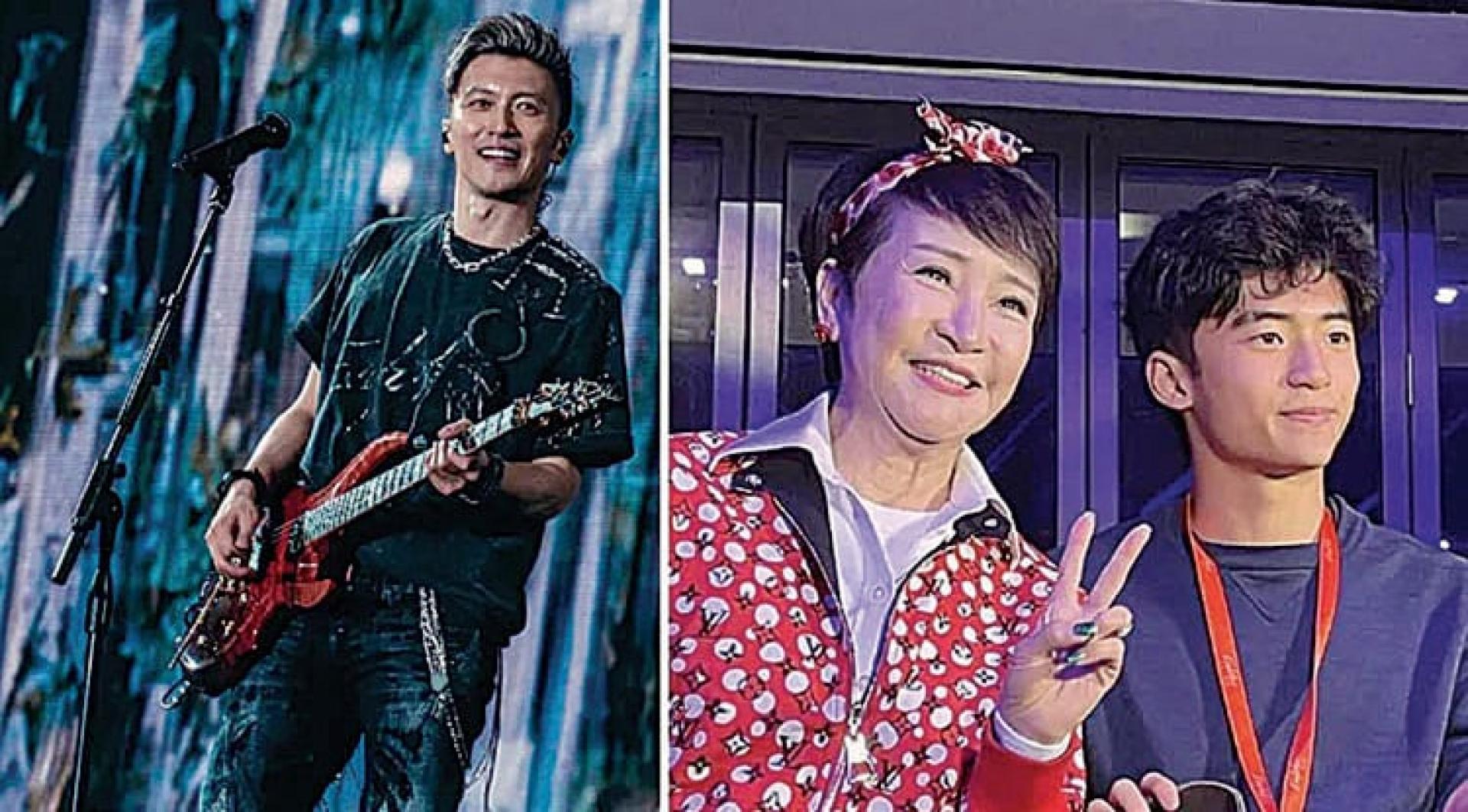 谢霆锋（左图）在香港开演唱会，妈妈狄波拉带着Lucas（右图）在台下支持。