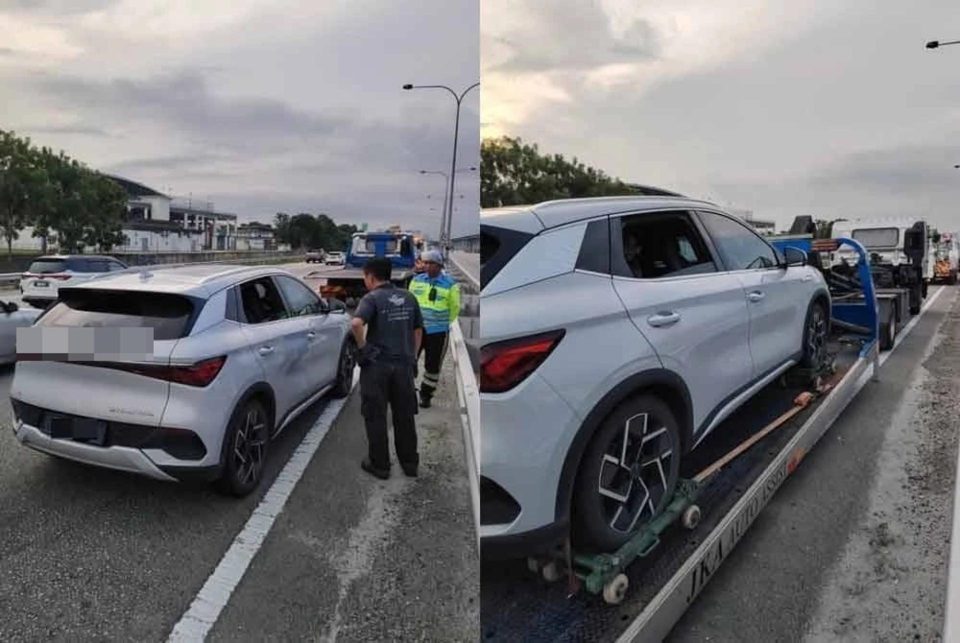电动汽车突然刹停在大道上，所幸后方车辆闪躲得及，没有撞上汽车后方。（阳光日报）