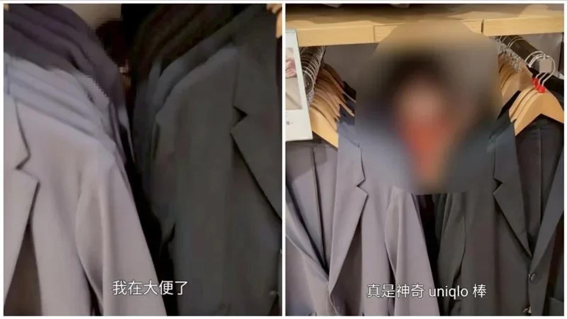 女童躲在货架后方拉屎。（图：threads）