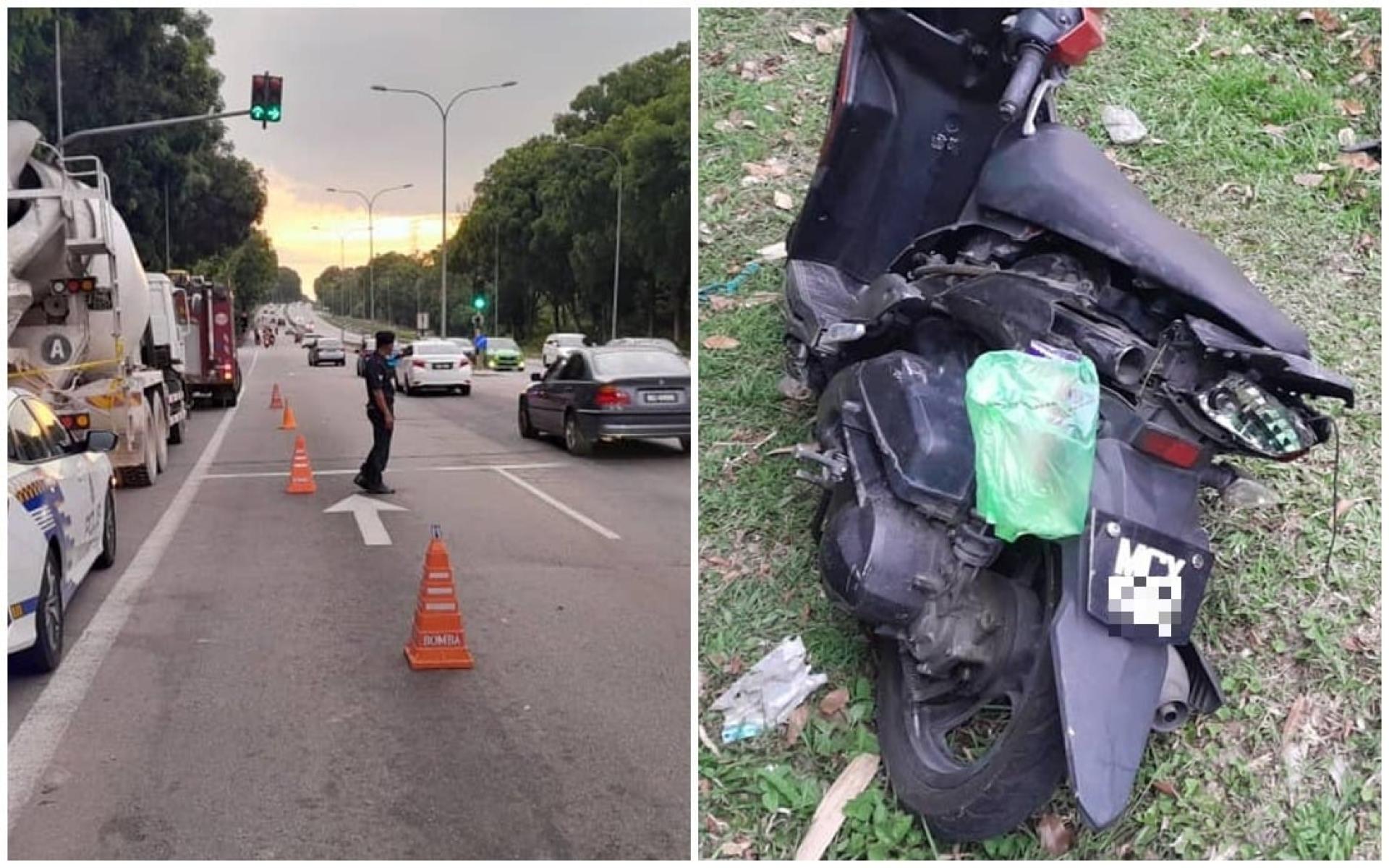 骑摩托车停在交通灯的女狱警遭刹车失灵的洋灰搅拌罗里从后撞上，惨死巨轮下。