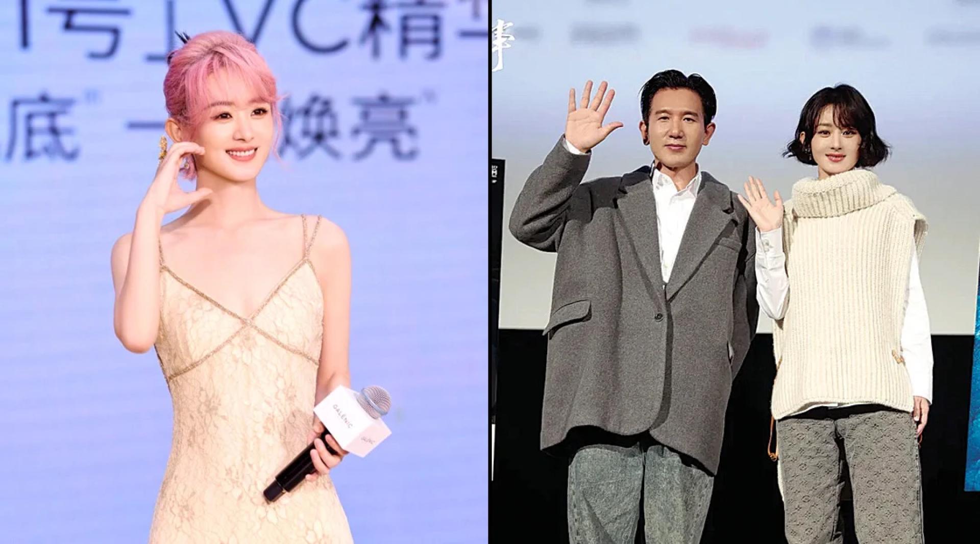 赵丽颖在上海出席代言活动，粉丝挤爆百货公司。（右）赵丽颖和赵德胤去年合作电影《乔妍的心事》，一起赴多地宣传。