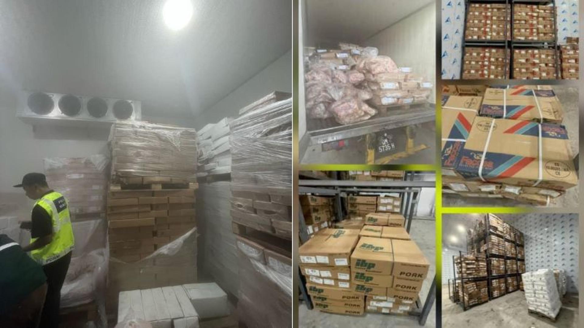 警方突击搜查了位于东林工业区两处没有有效进口文件的场所，起获估计价值543万令吉的冷冻肉类产品。（图片来源：马来西亚皇家警察）