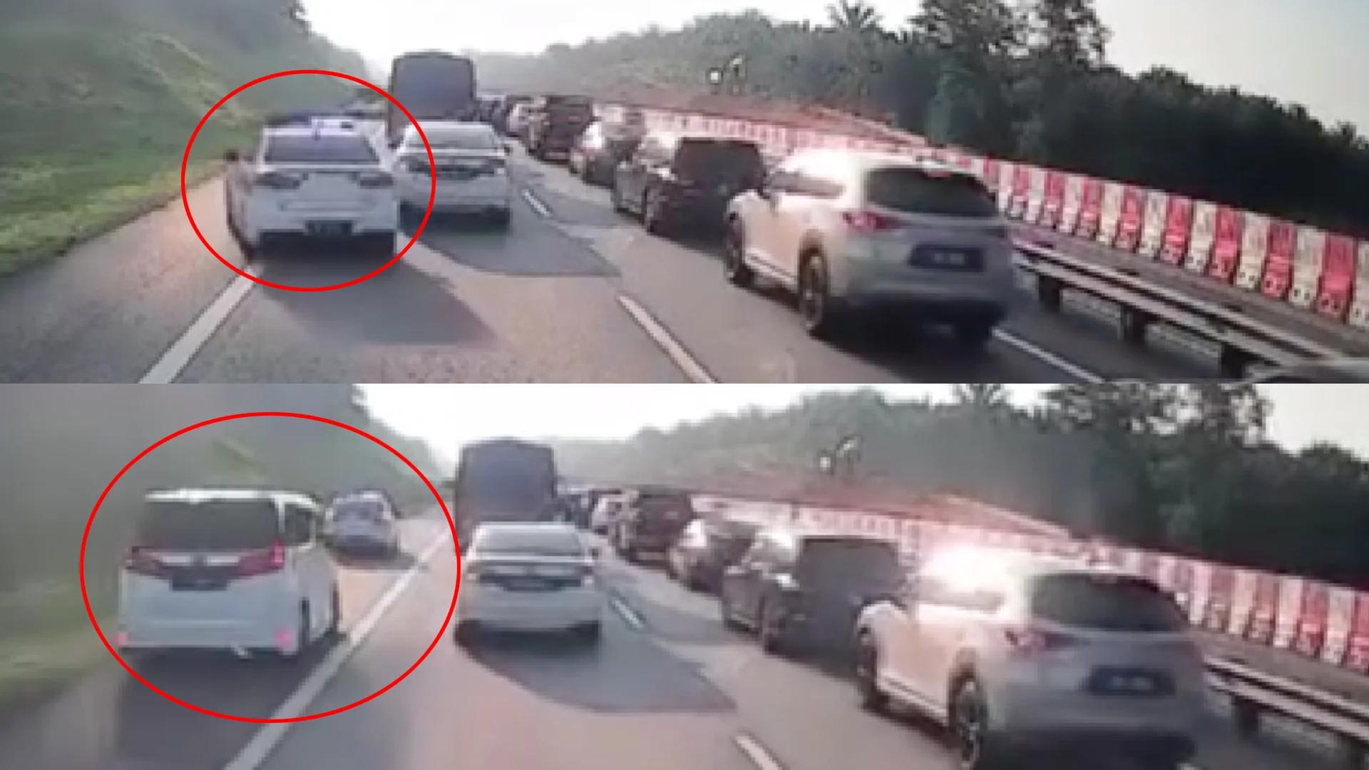 警车驶入紧急车道想追滥用紧急通道的车时，又一辆休旅车还跟了上来，结果被警车截停开罚单。