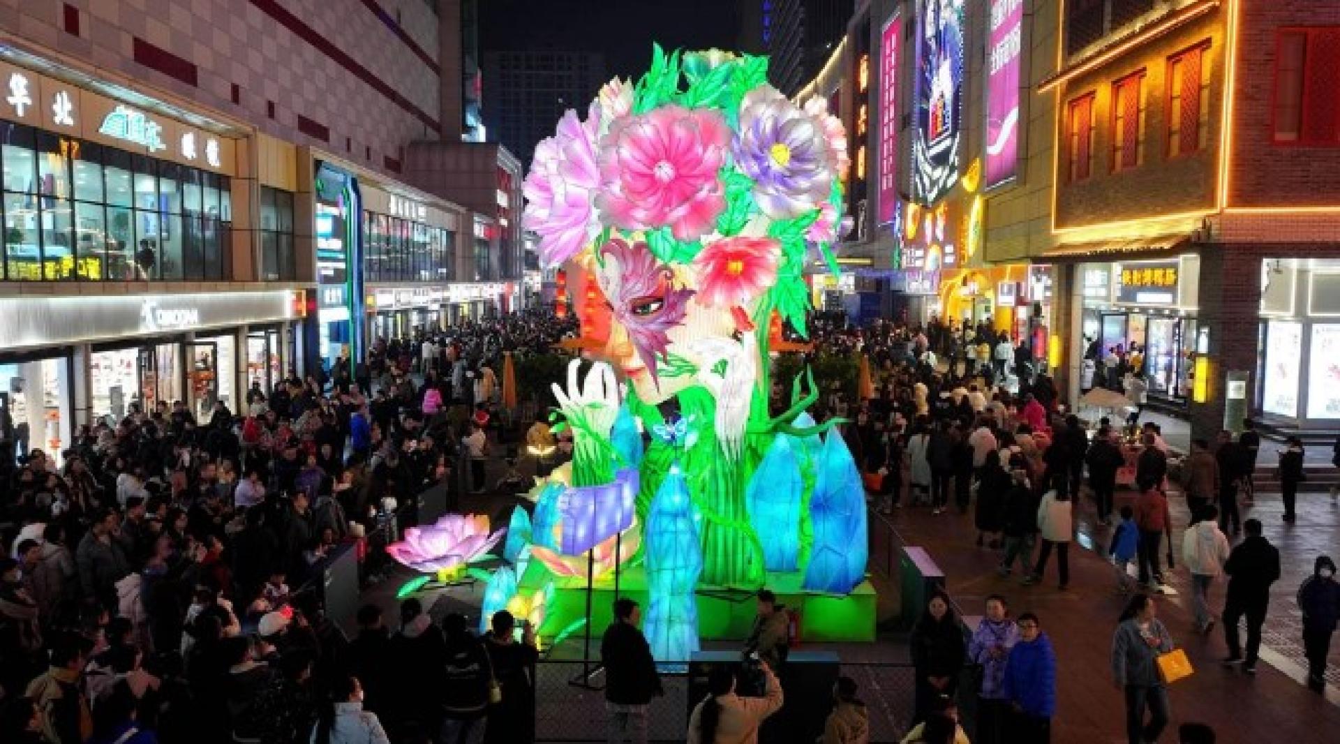 11月23日，市民在河北省石家庄市新华区湾里庙步行街游览灯会。（图：新华社）