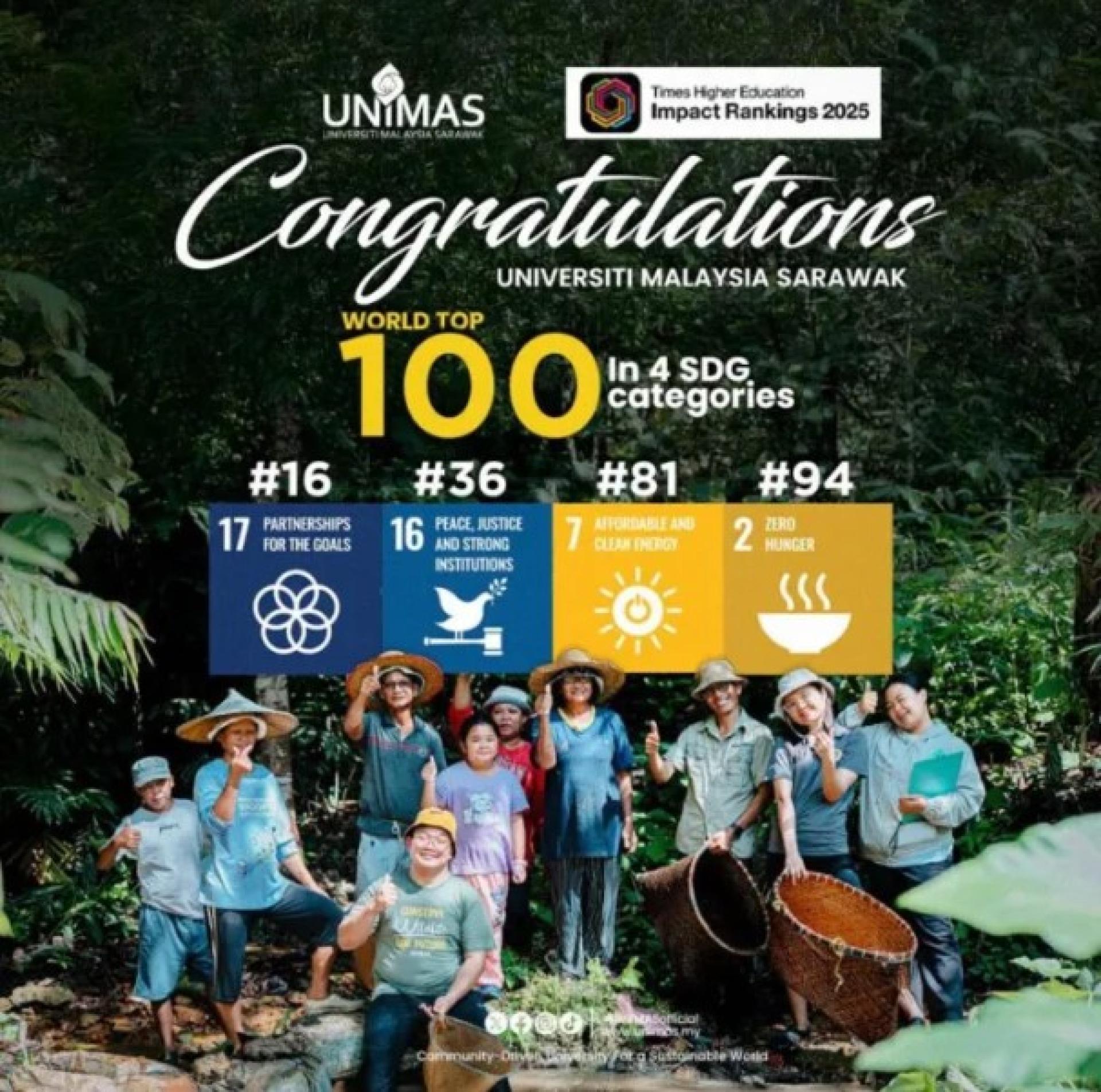 UNIMAS成功巩固其在2025年《泰晤士高等教育影响力排名》中的地位，跻身全球大学前101至200名。