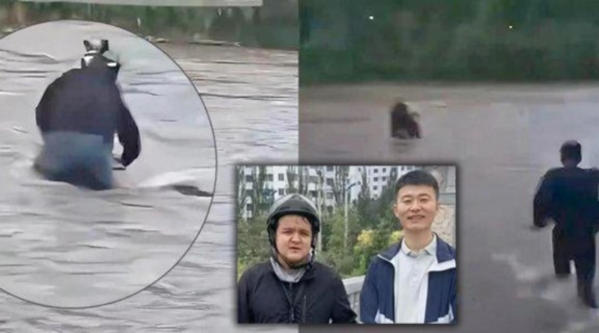 救人者韩鹏（小图左）是送餐员，刘奎业是退伍军人。