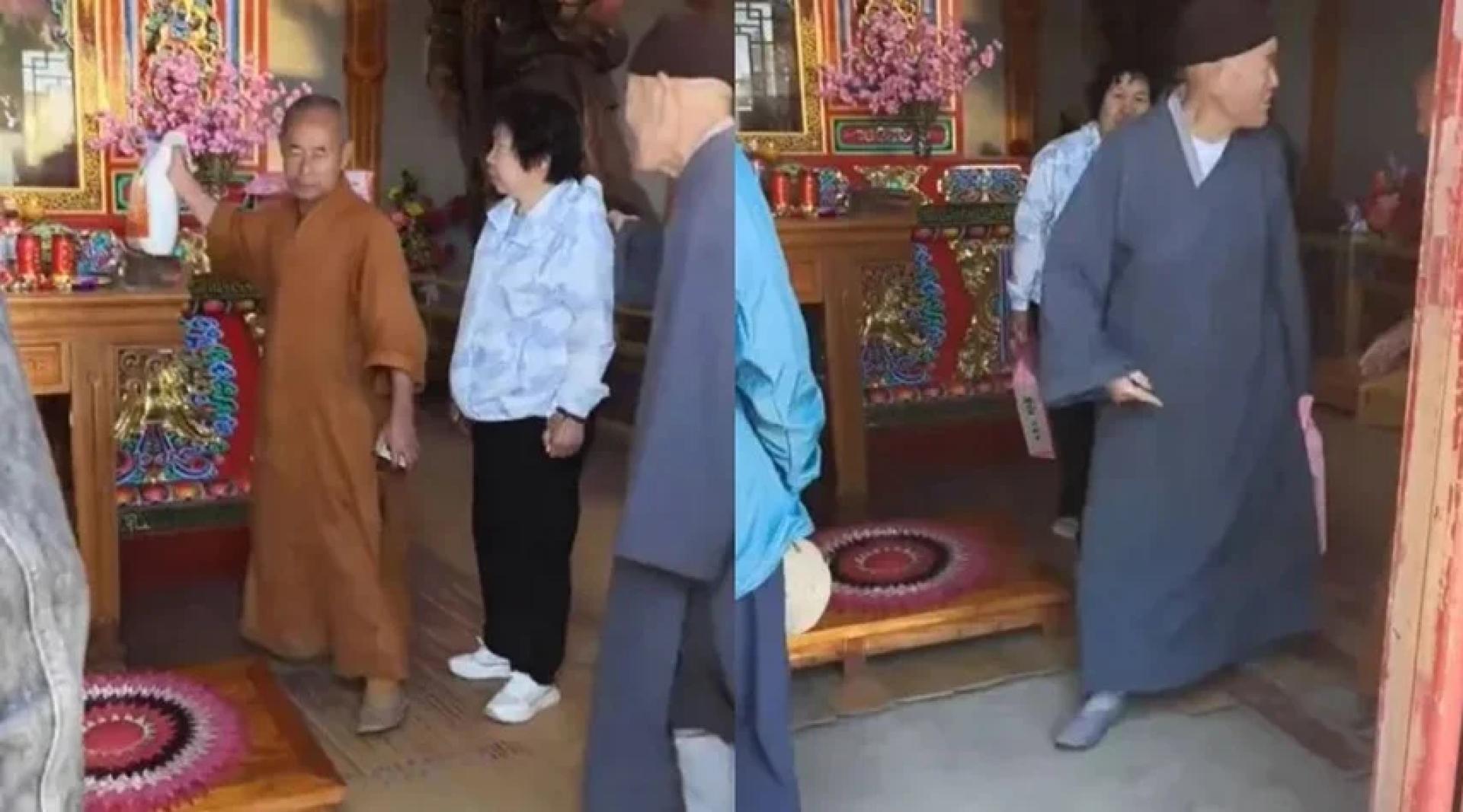 黄袍僧人行为引起争议。