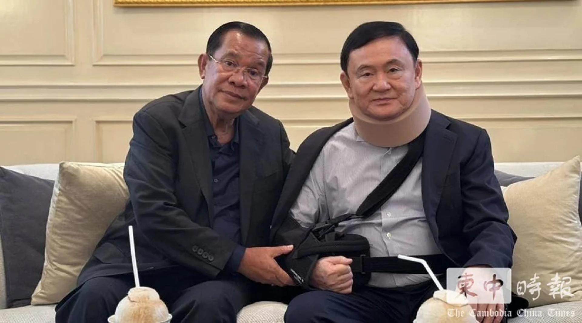 2024年2月，洪森亲赴泰国曼谷探望当时声称“患病”的他信，却发现对方身体状况良好，所谓“病情”完全是伪装。（图：洪森脸书，柬中時報）