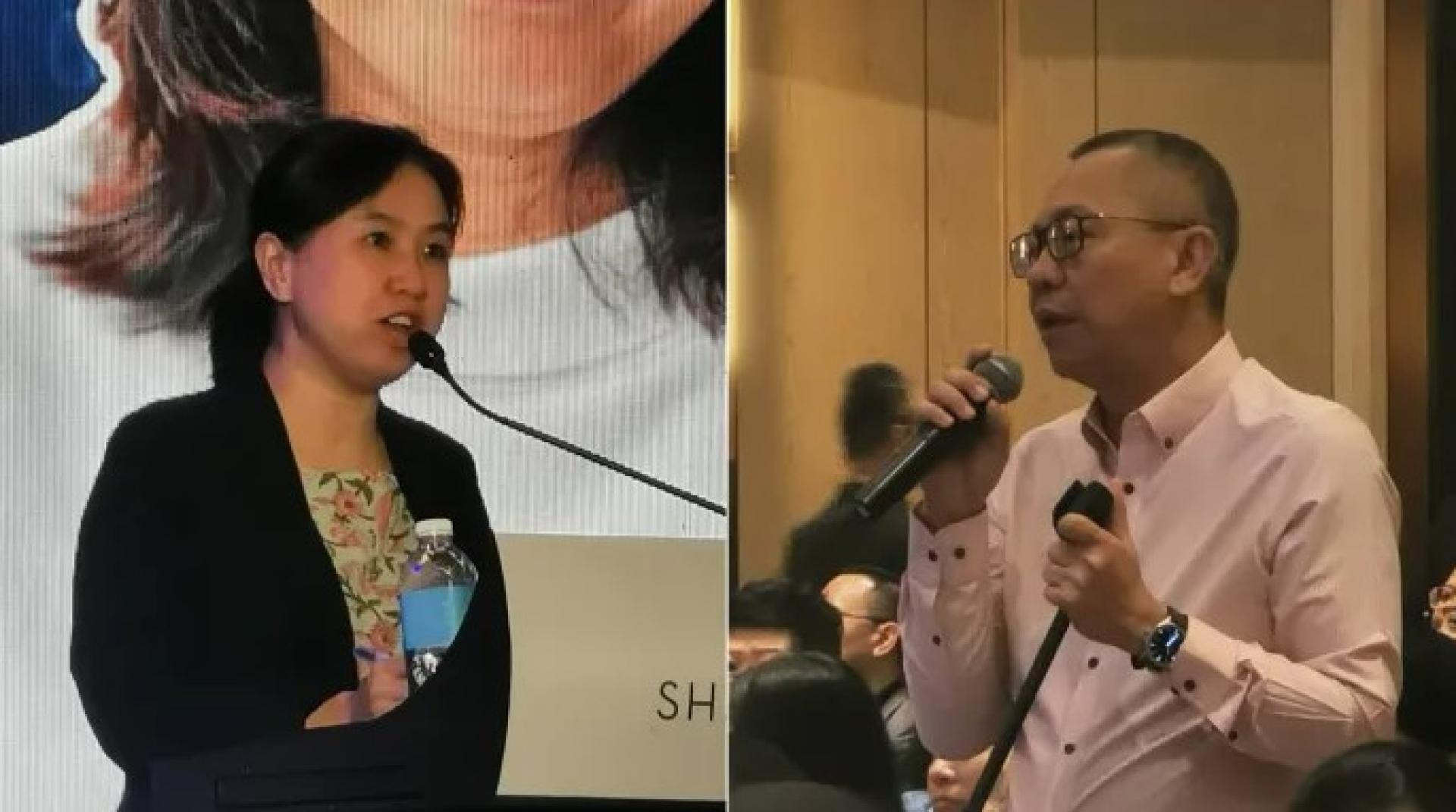 合成照片显示Dr Jun-E Tan（左）与拿督阿都拉赛多于2025年7月3日砂拉越媒体大会（SMeC）上的现场画面。