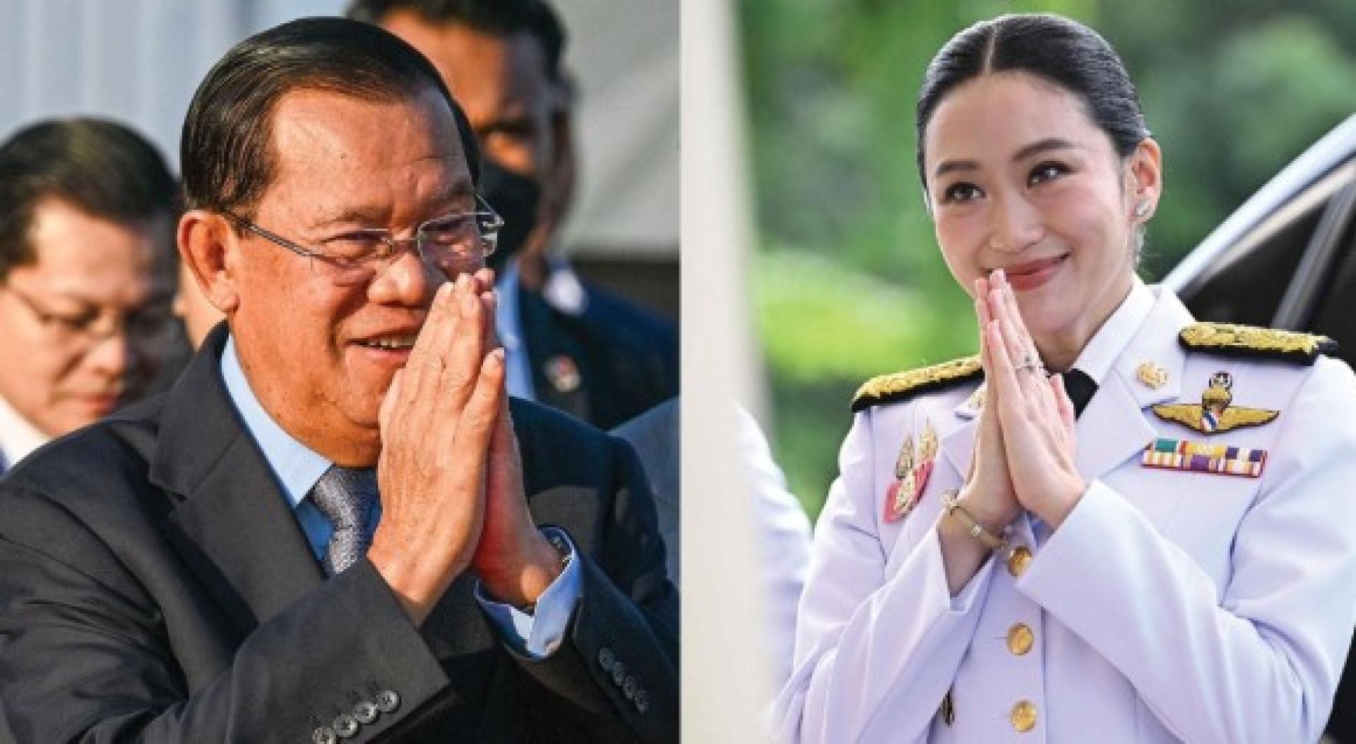 （左起）洪森与佩通坦。