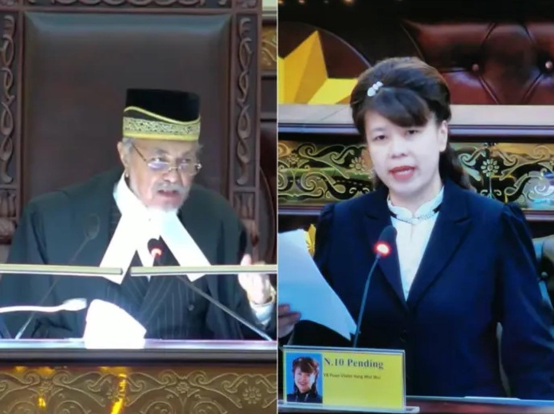 左起：阿斯菲亚与杨薇讳于2025年7月7日在砂议会辩论现场。