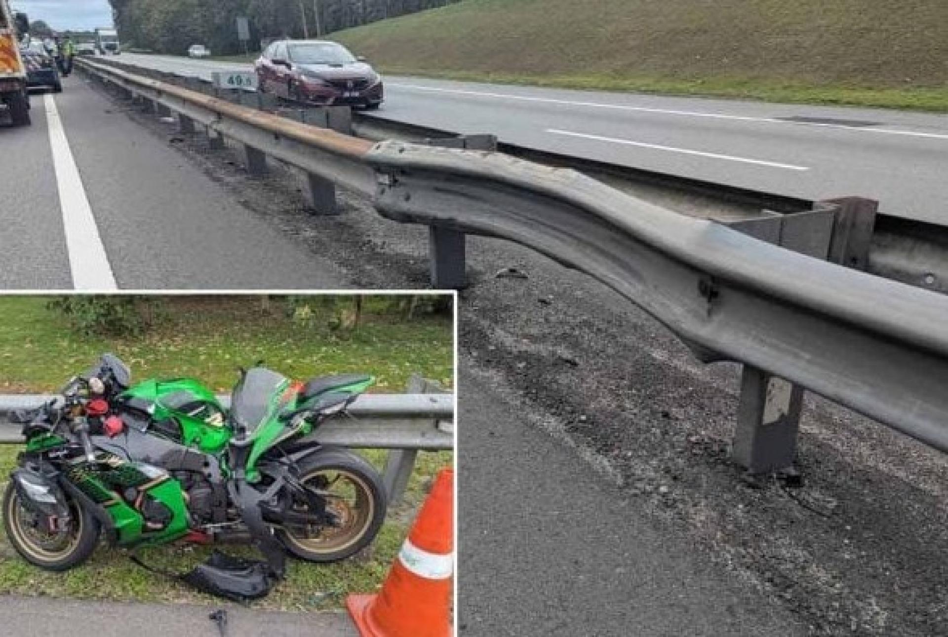 图为事发的川崎Ninja ZX-10重型摩托，以及发生事故的现场图。