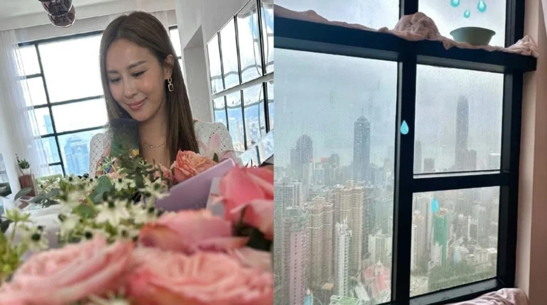 前港姐曹敏莉（左）在社媒分享豪宅漏水的照片。