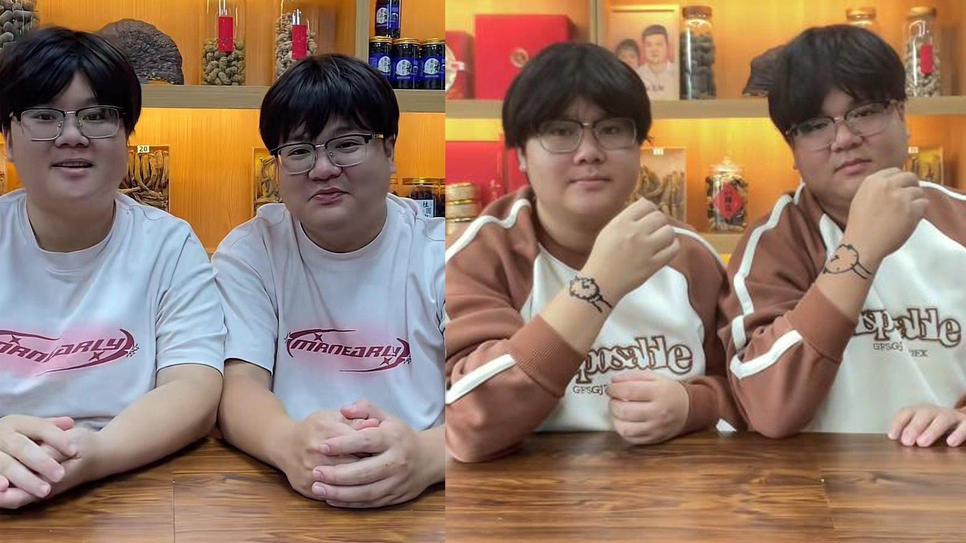夫妻两人戴着同款假发、穿着同款衣物，看上去简直是两兄妹。