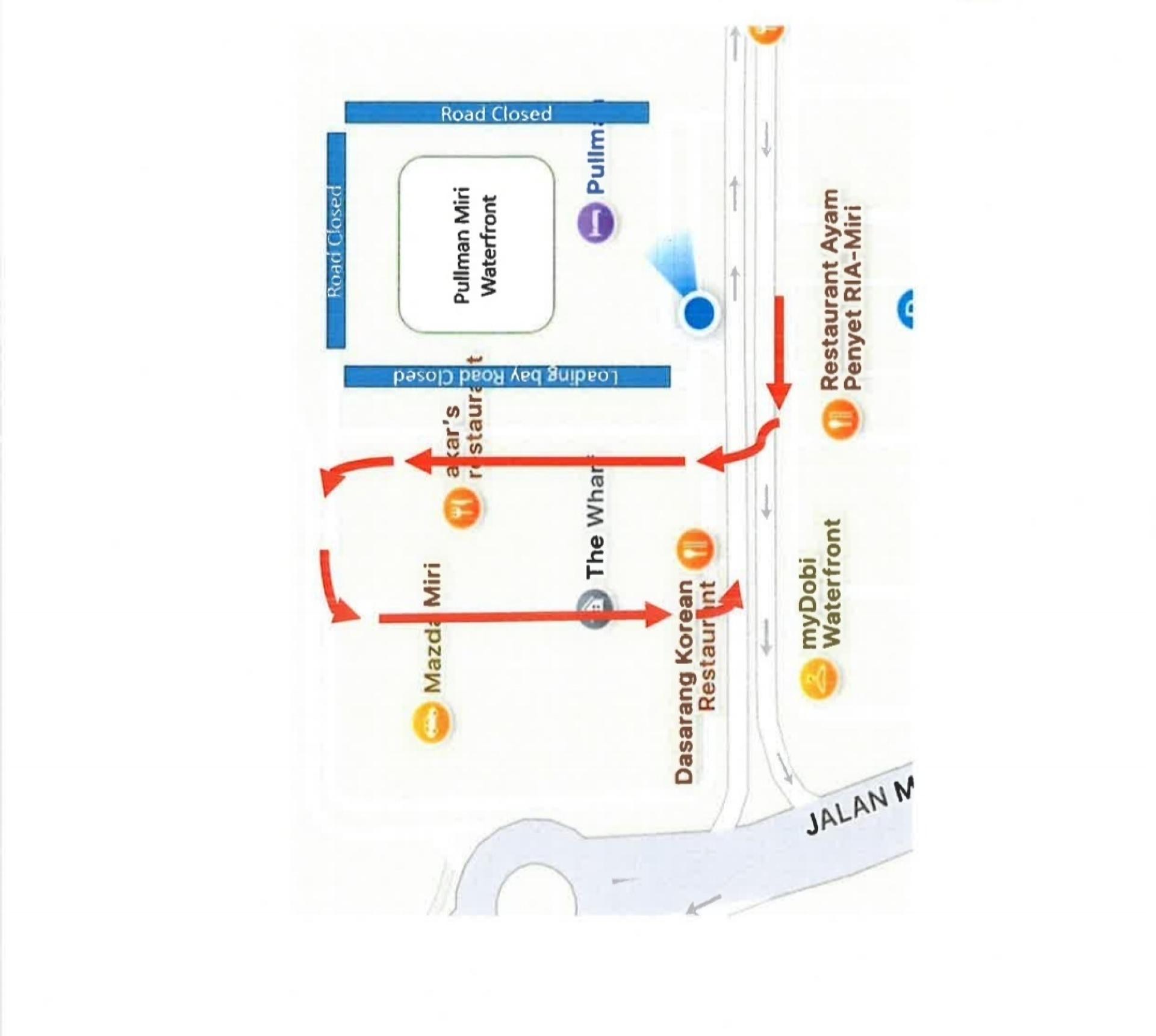 美里市政局将关闭的道路示意图。