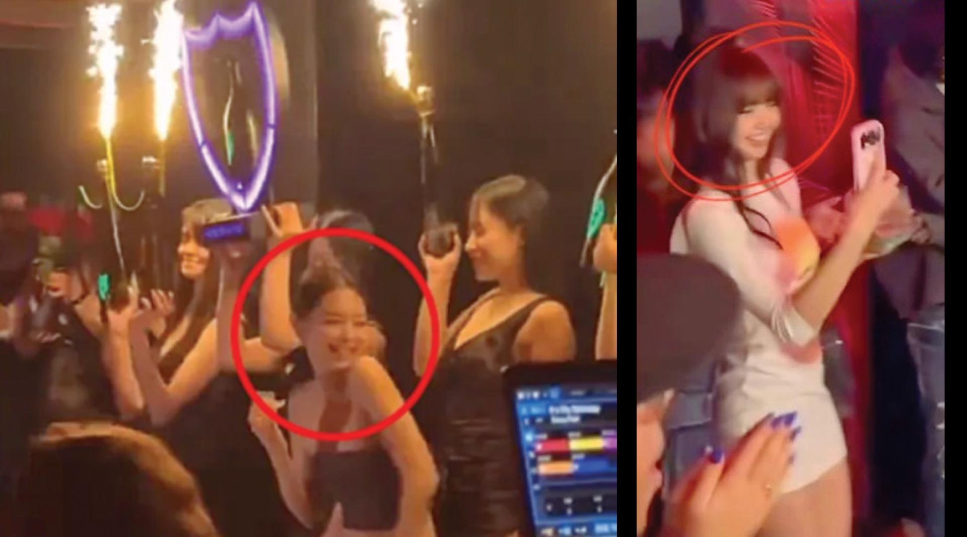 （左）Jennie紧贴香槟女郎跳舞，酒瓶上还有火焰装置，挨批没有安全意识、物化女性。（右）Lisa也受邀到Jennie的庆生派对狂欢。