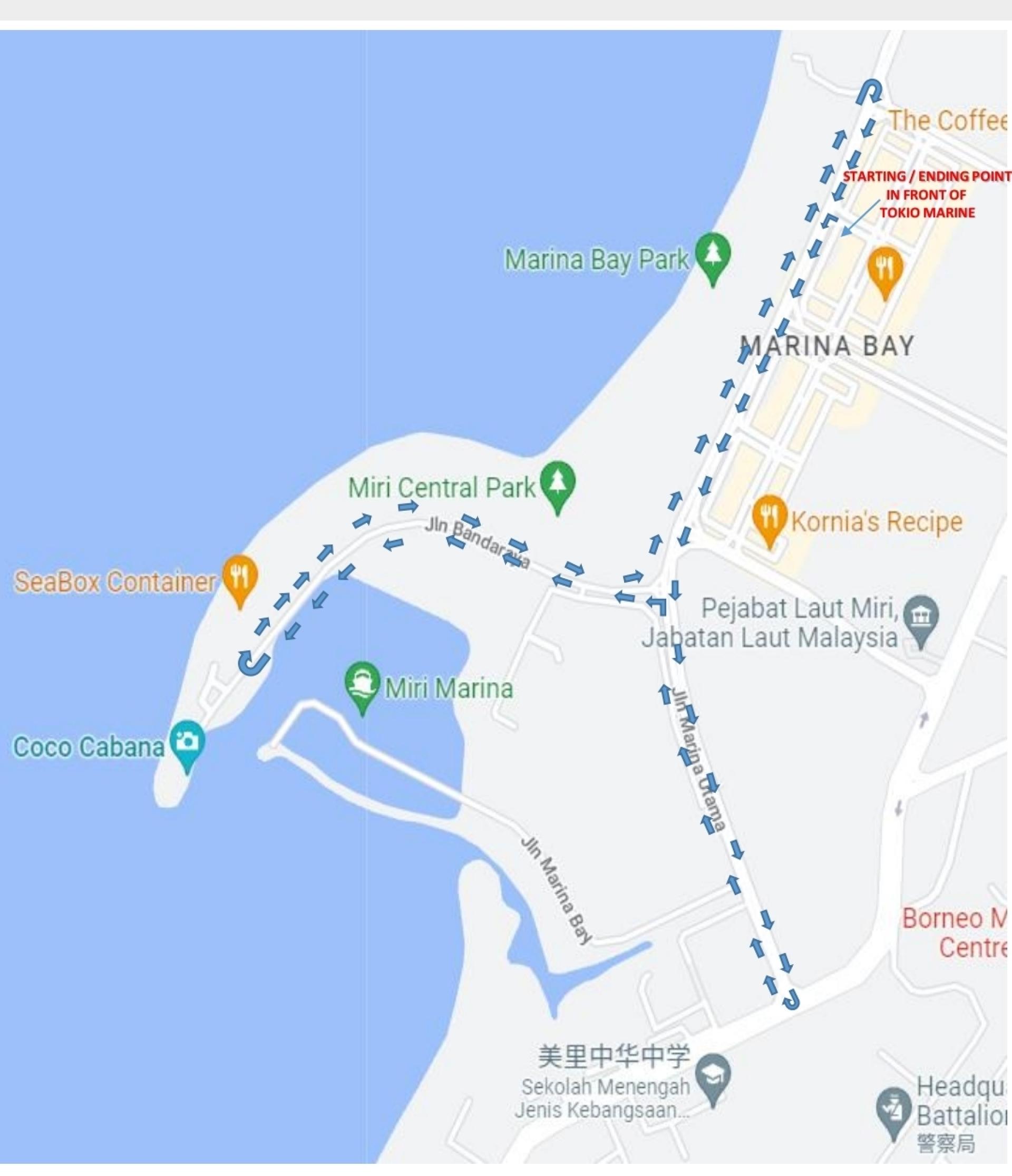 砂拉越卫理公会美里教区 “跑出爱心、传递希望”慈善义跑路线图。