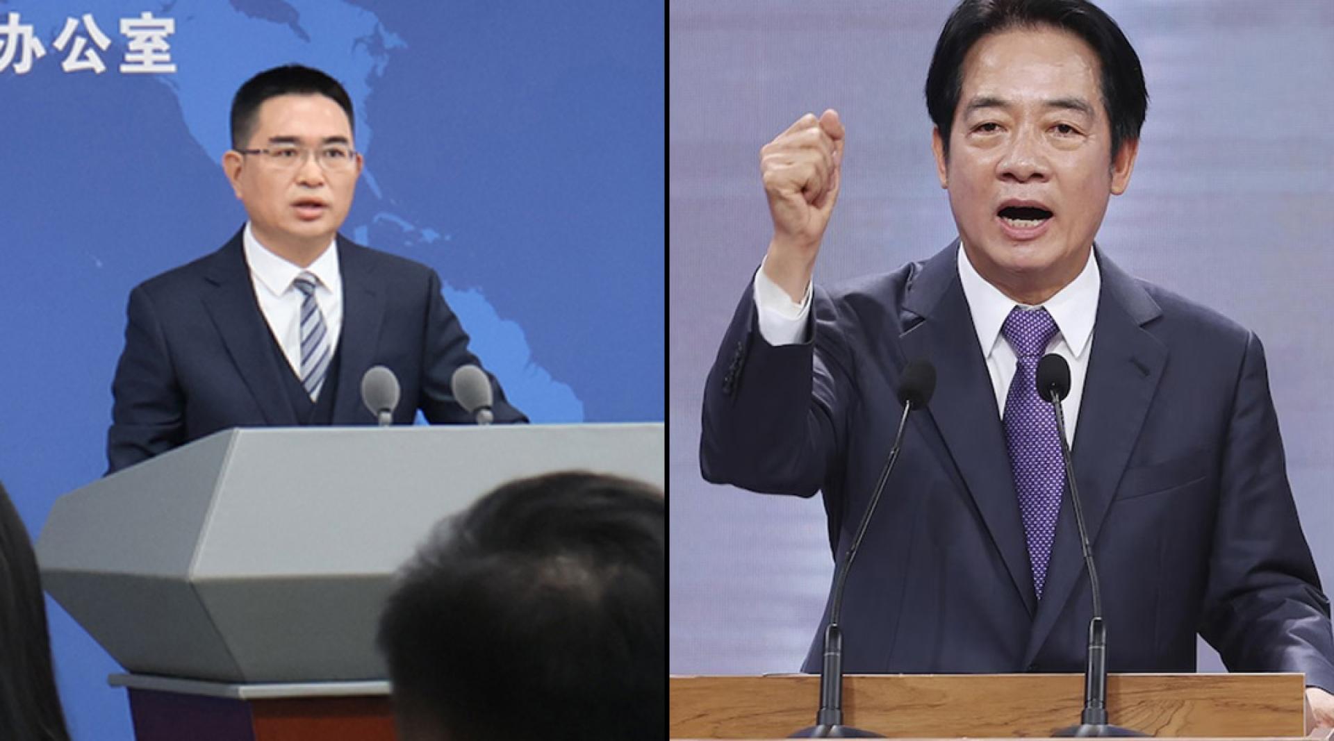 大陆国台办发言人陈斌华（左）强调，无论台湾总统赖清德（右）说什么、做什么，都改变不了两岸关系发展的基本格局。