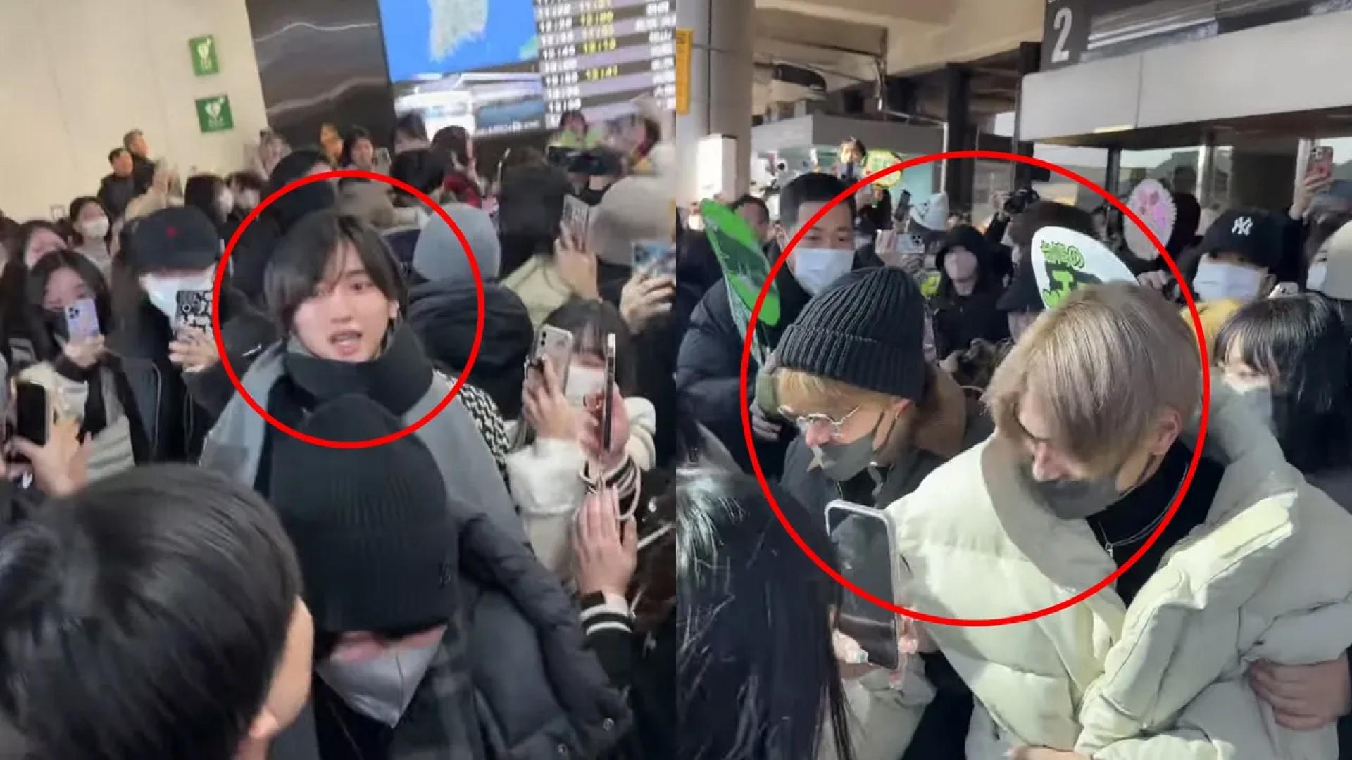 浪花男子9日早抵达首尔金浦机场，道枝骏佑（左图）被粉丝团团包围，队长大桥和也（右图左）、高桥恭平失去方向显走丢。