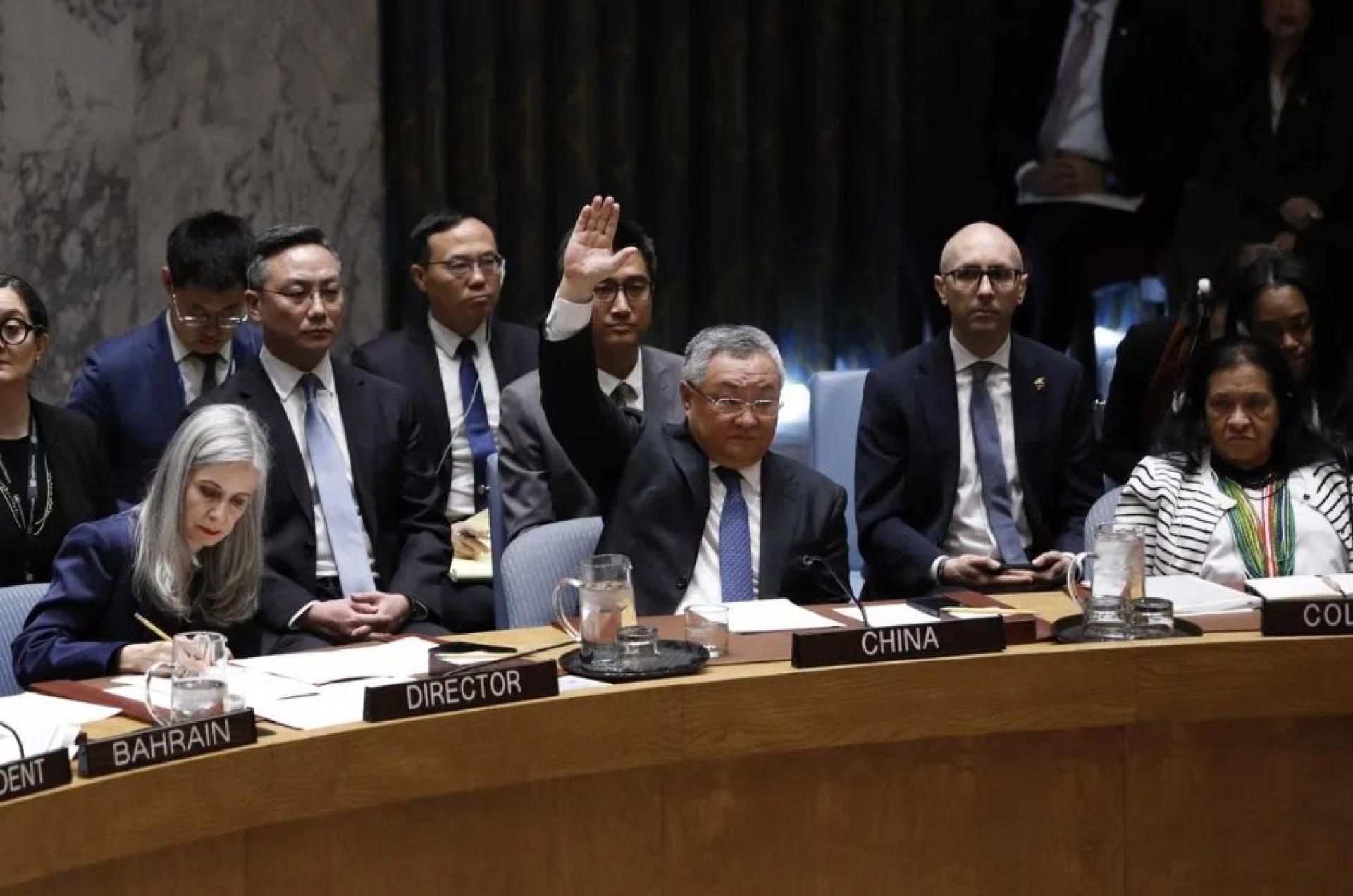 中国常驻联合国代表傅聪上月在联合国安理会表决霍尔木兹海峡问题决议草案时，举手表明中方对决议草案投下反对票。