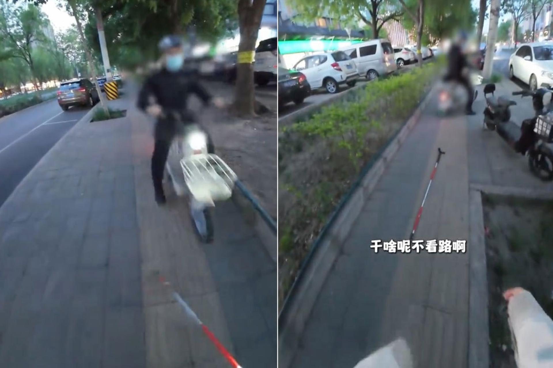 “抱抱盲兔”在导盲砖上被男子撞倒的影片，引发广大网民心疼。