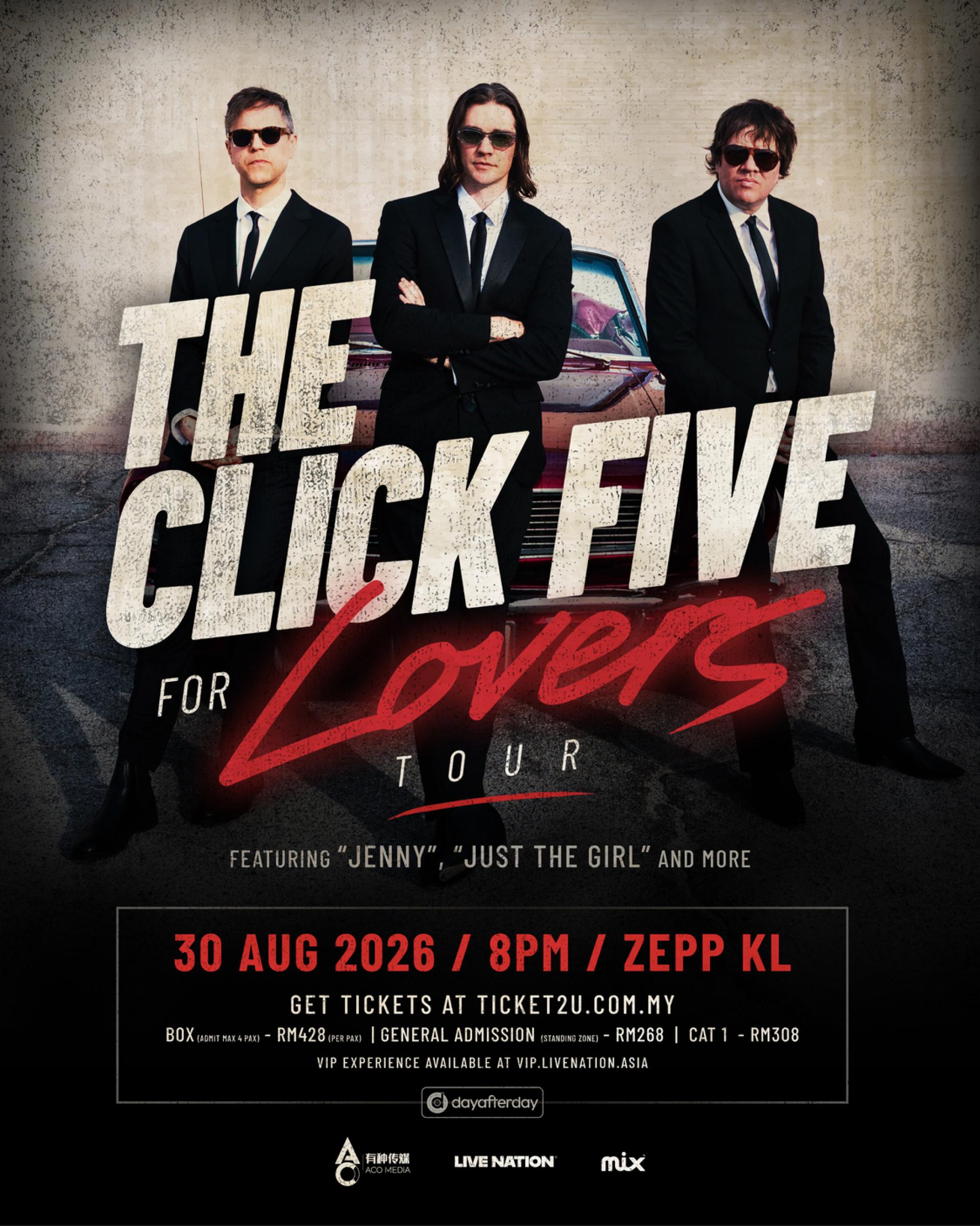 The Click Five 将携《The Click Five For Lovers Tour》回归马来西亚，并于8月30日在 Zepp Kuala Lumpur 举办演唱会。