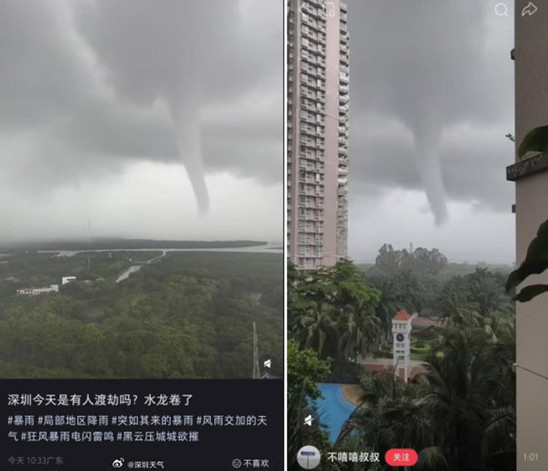 深圳湾水域出现“水龙卷”。（网络图）