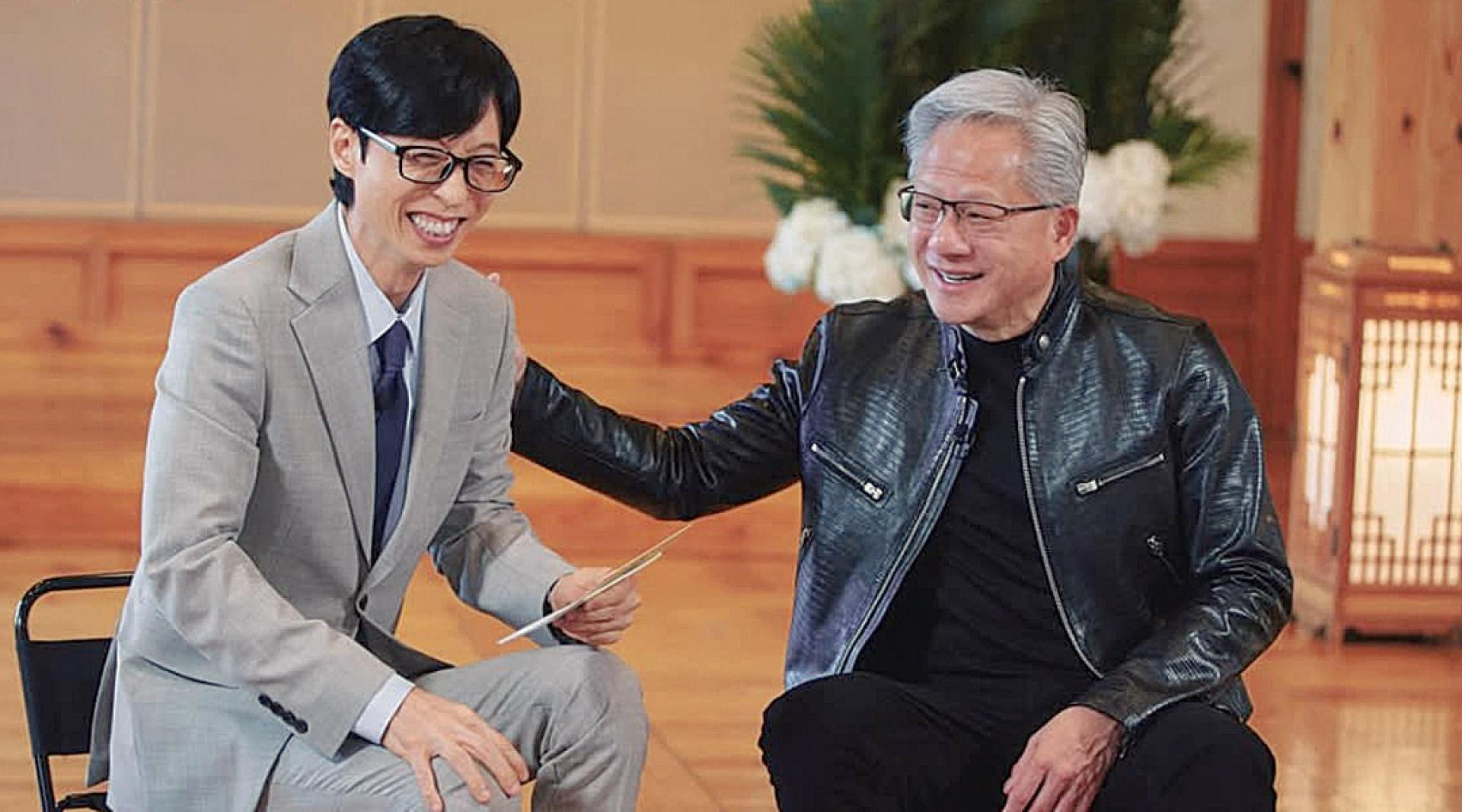 黄仁勋（右）同框刘在锡，被笑称史上最贵画面。