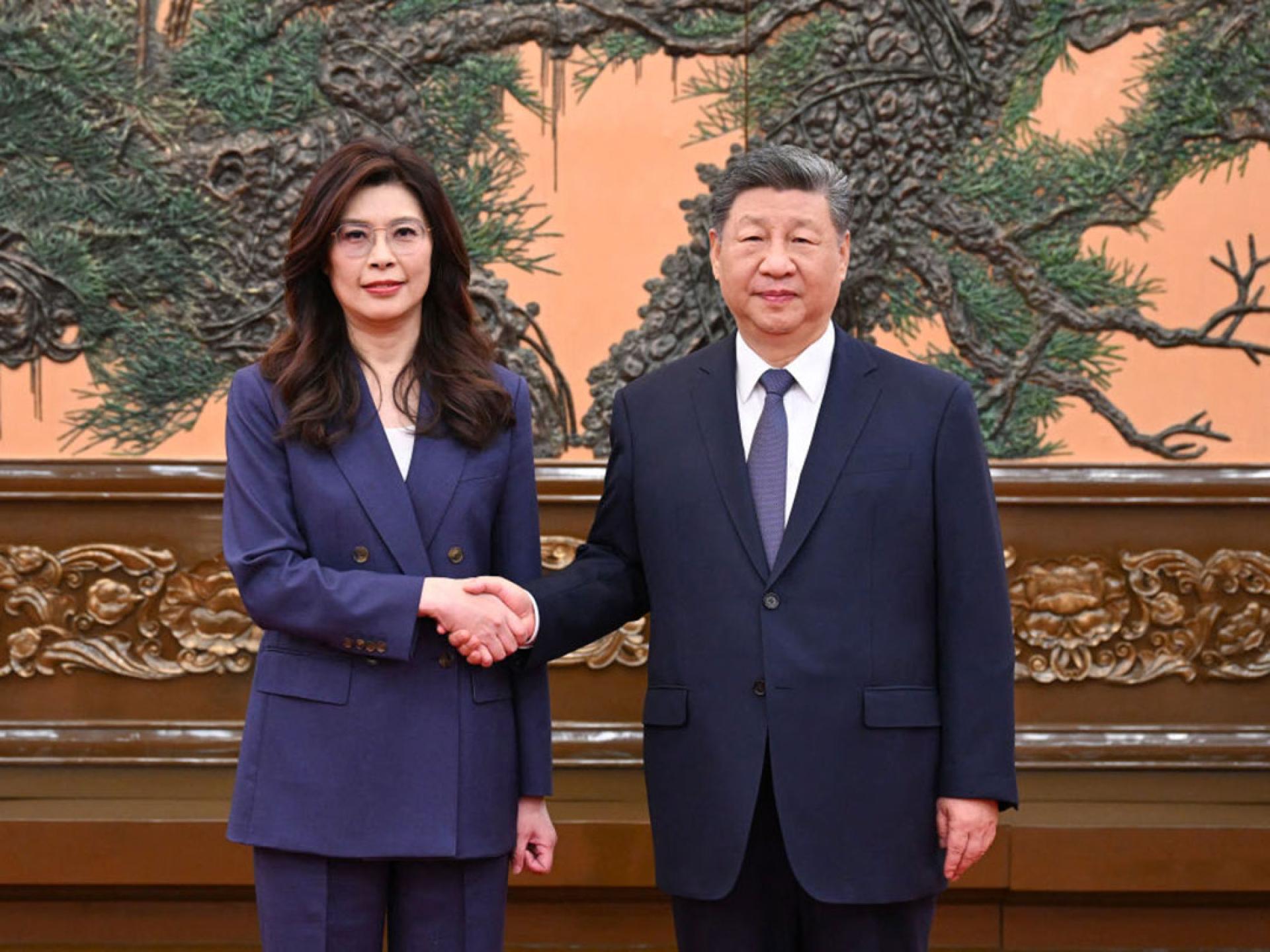 郑丽文与习近平4月10日在北京会面。