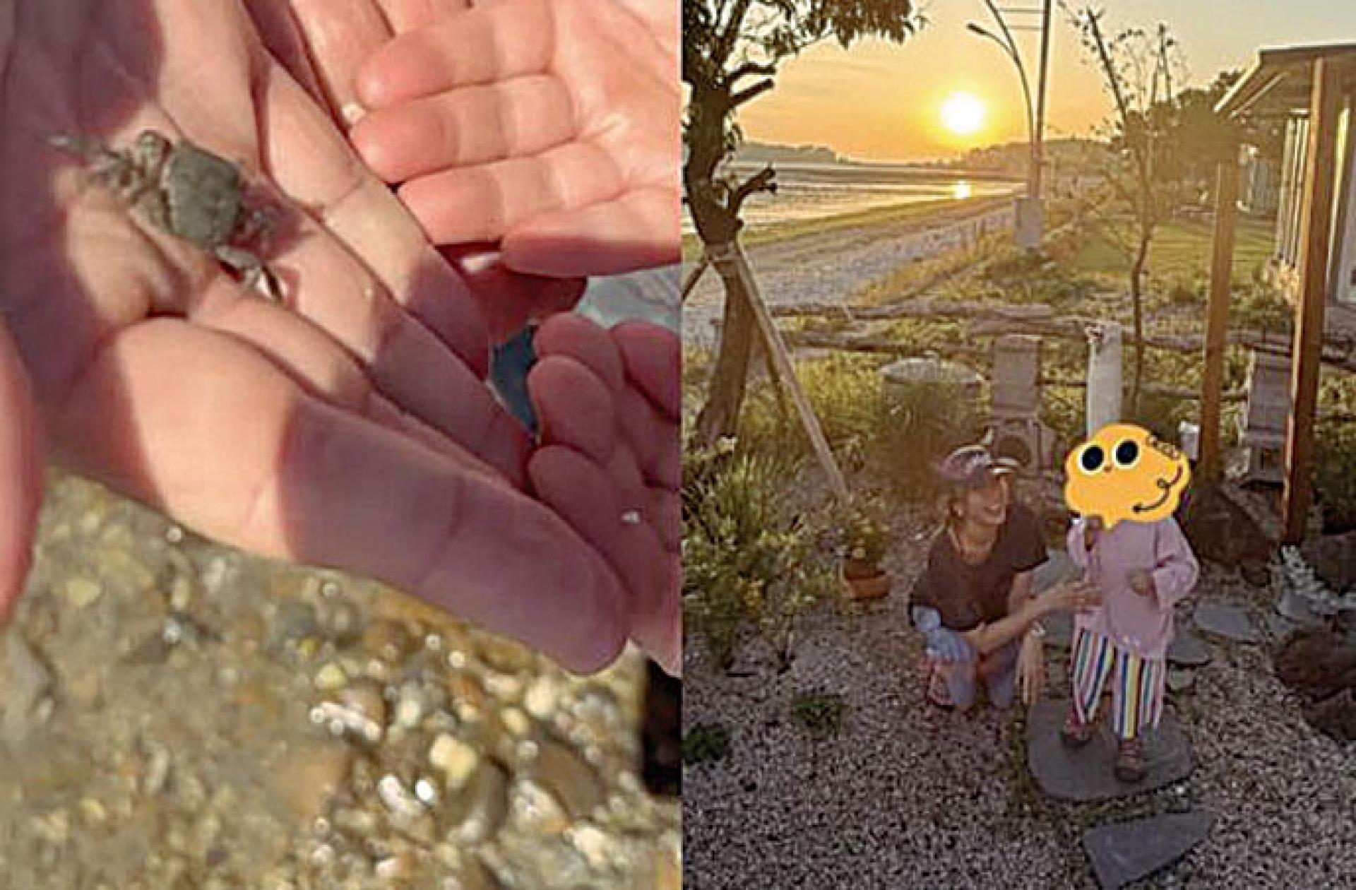 孙艺真纪录一家三口海边约会。