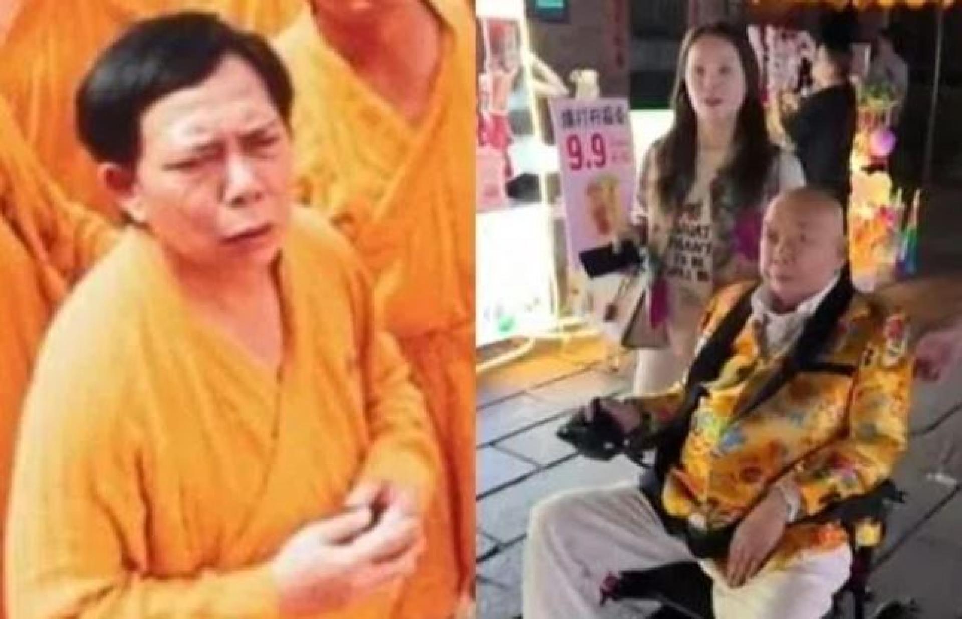 黄一飞（左图）曾是周星驰电影的御用配角；黄一飞（右图）坐轮椅出入画面曝光。 （互联网）