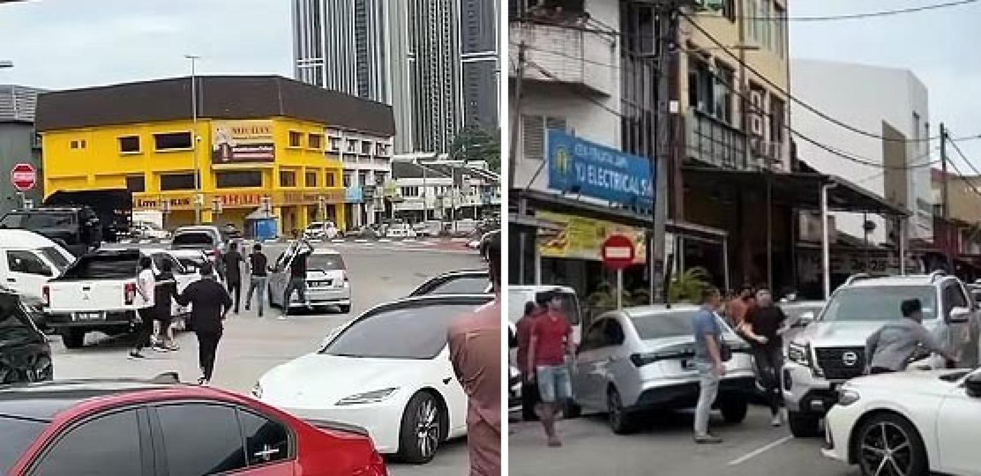 根据民众拍摄的画面，疑似阿窿的黑衣男子（中）被欠债者找来的“兄弟”追打。