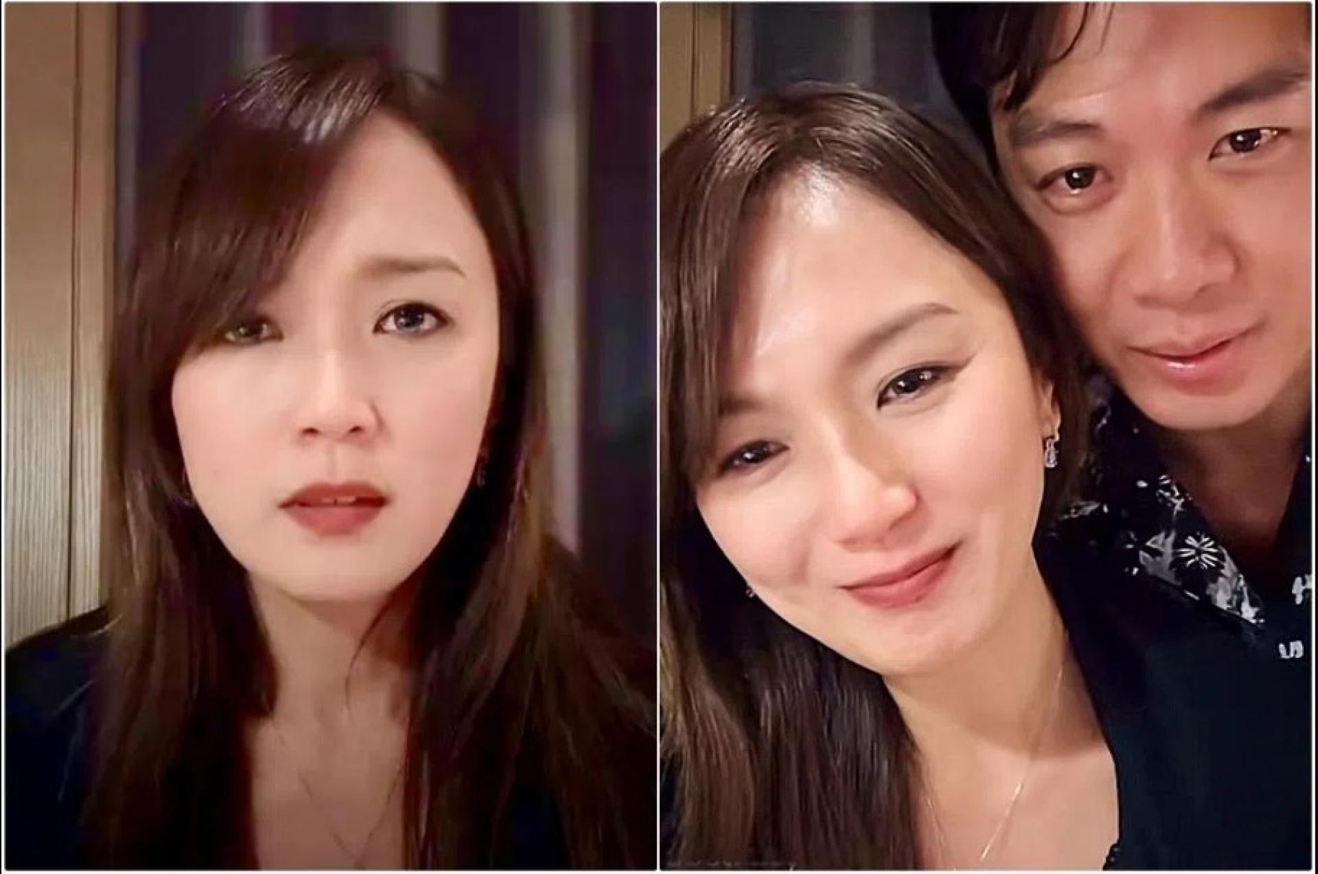 白薇秀因商家的不尊重而临时取消直播，事后在丈夫戚玉武的鼓励下开直播（左图）交代原委。直播接近尾声时，戚玉武（右图右）现身力挺太太，一度心疼得眼眶泛泪。
