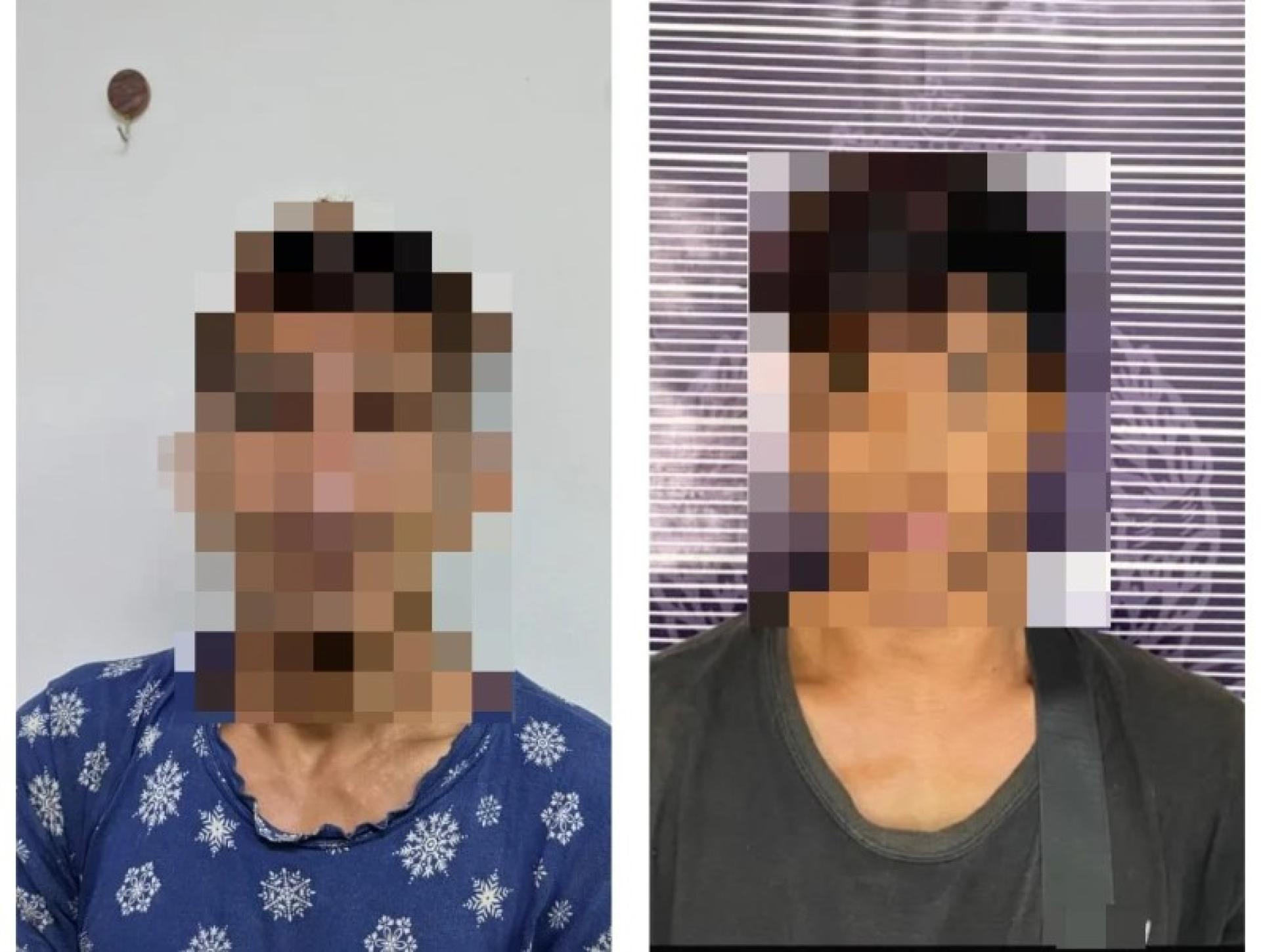 两名嫌犯落网后被带返警局，协助调查朋岭路摩托车失窃案。