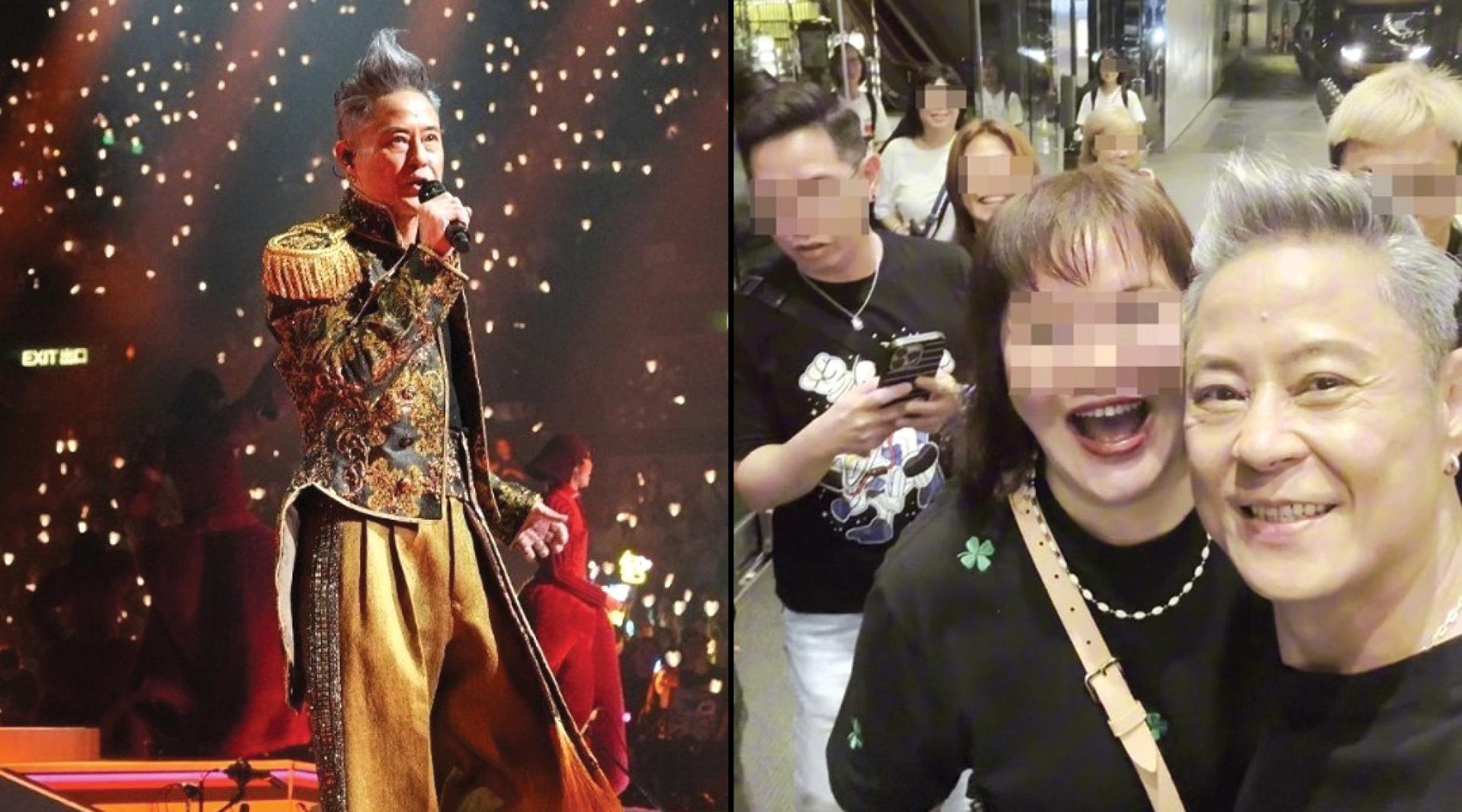 （左）草蜢刚于新加坡举行巡唱，蔡一杰保持最佳状态演出。（右）蔡一杰精神极佳且脸色红润,与歌迷贴身自拍。