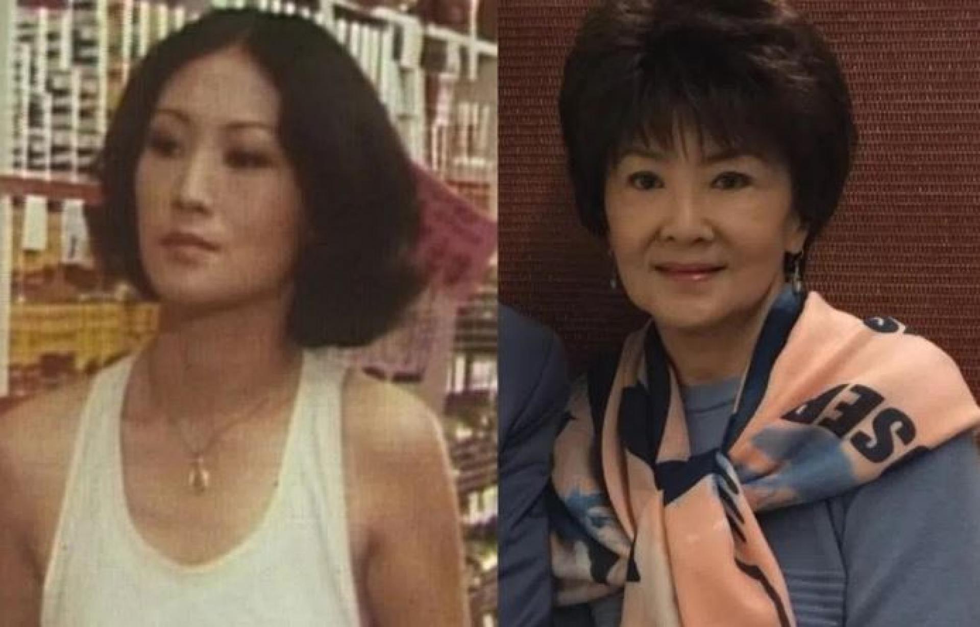 苗金凤在1976年与汪明荃一起演出电视剧《七女性》（左图），退隐后鲜少露面，2018年被巧遇时留影（右图）。 （互联网）