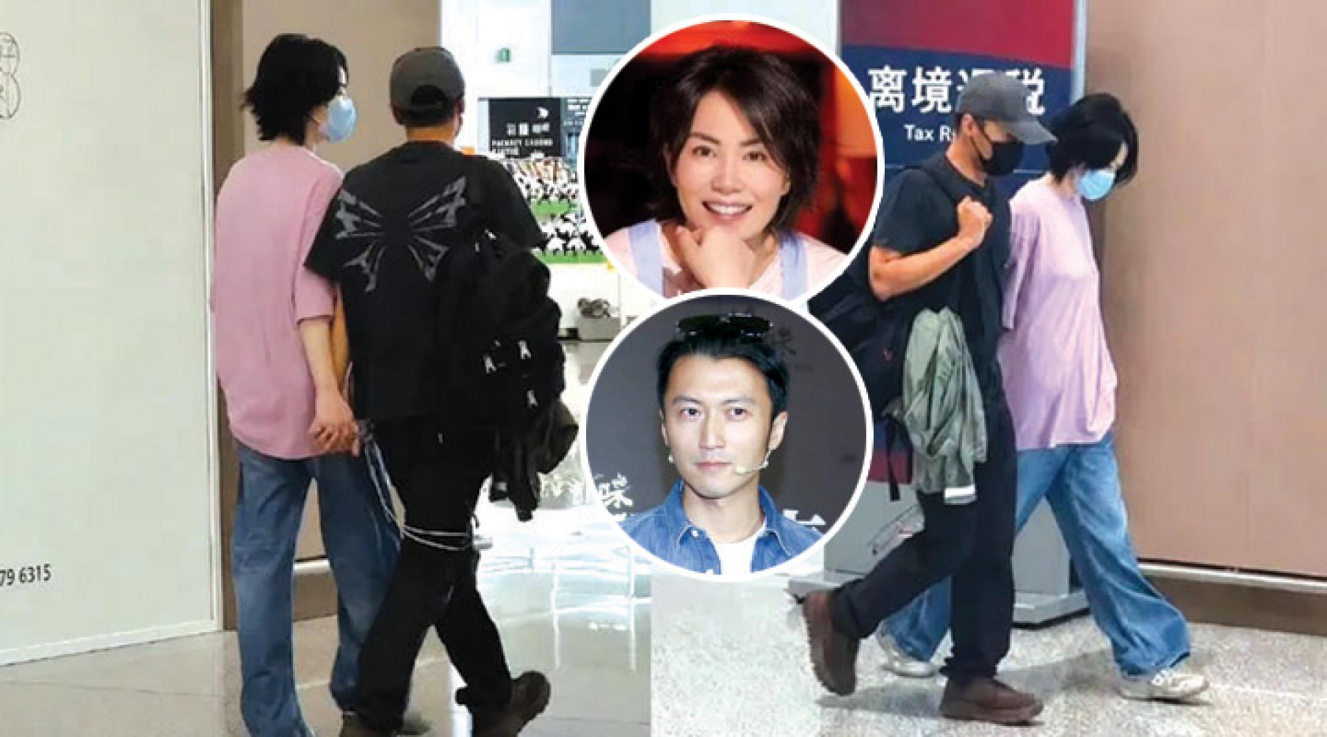 王菲和谢霆锋十指紧扣现身机场。