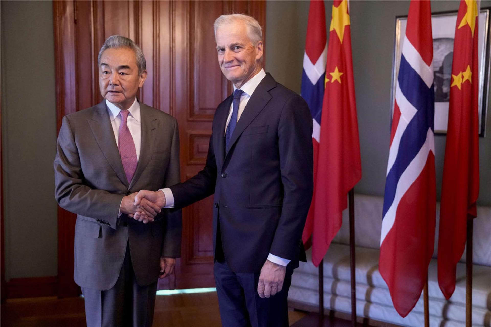 挪威首相斯特勒接见中国外交部长王毅。