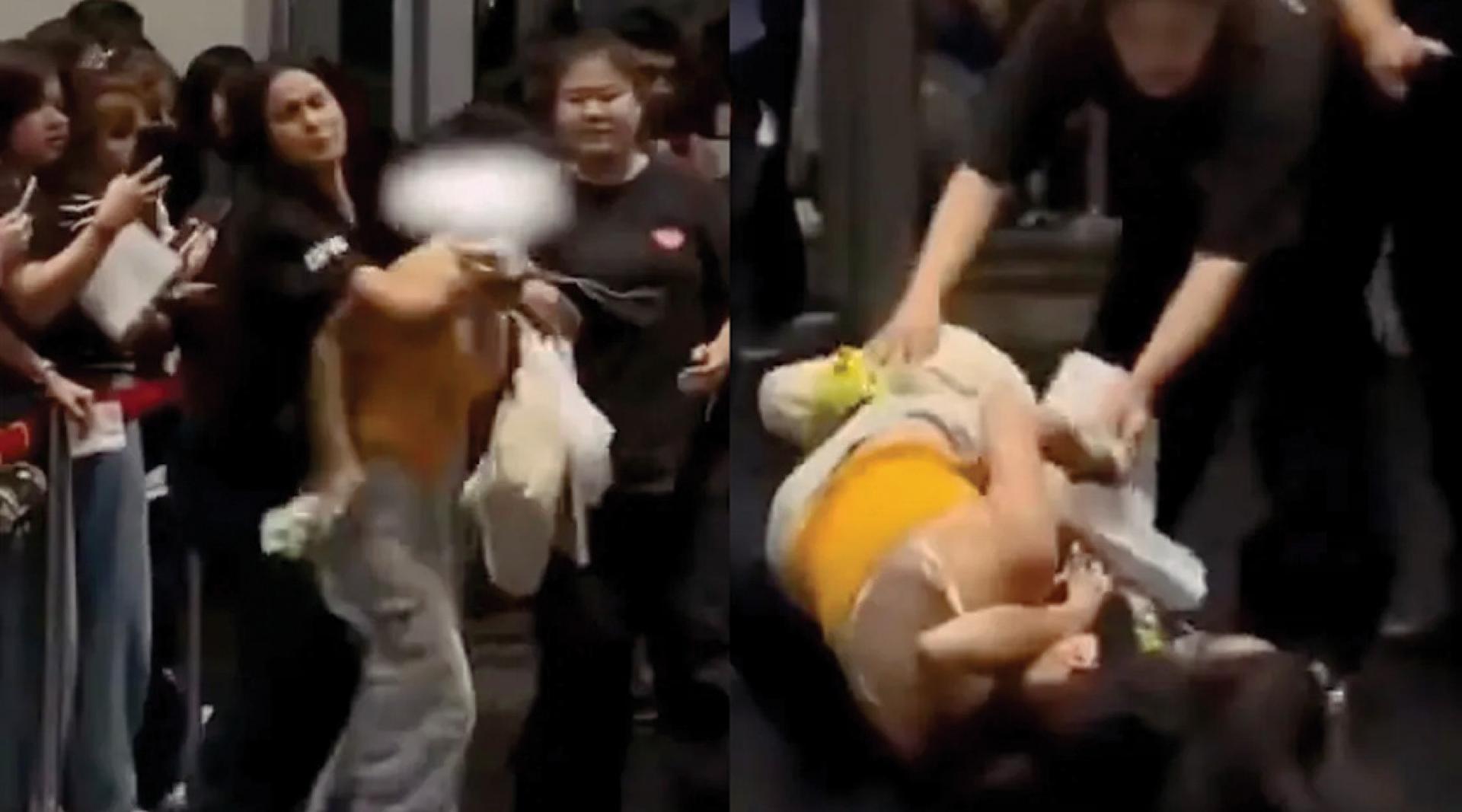 GMMTV曼谷签售活动，一名中国女粉丝被指插队，泰国工作人员将她带离现场时发生肢体冲突。