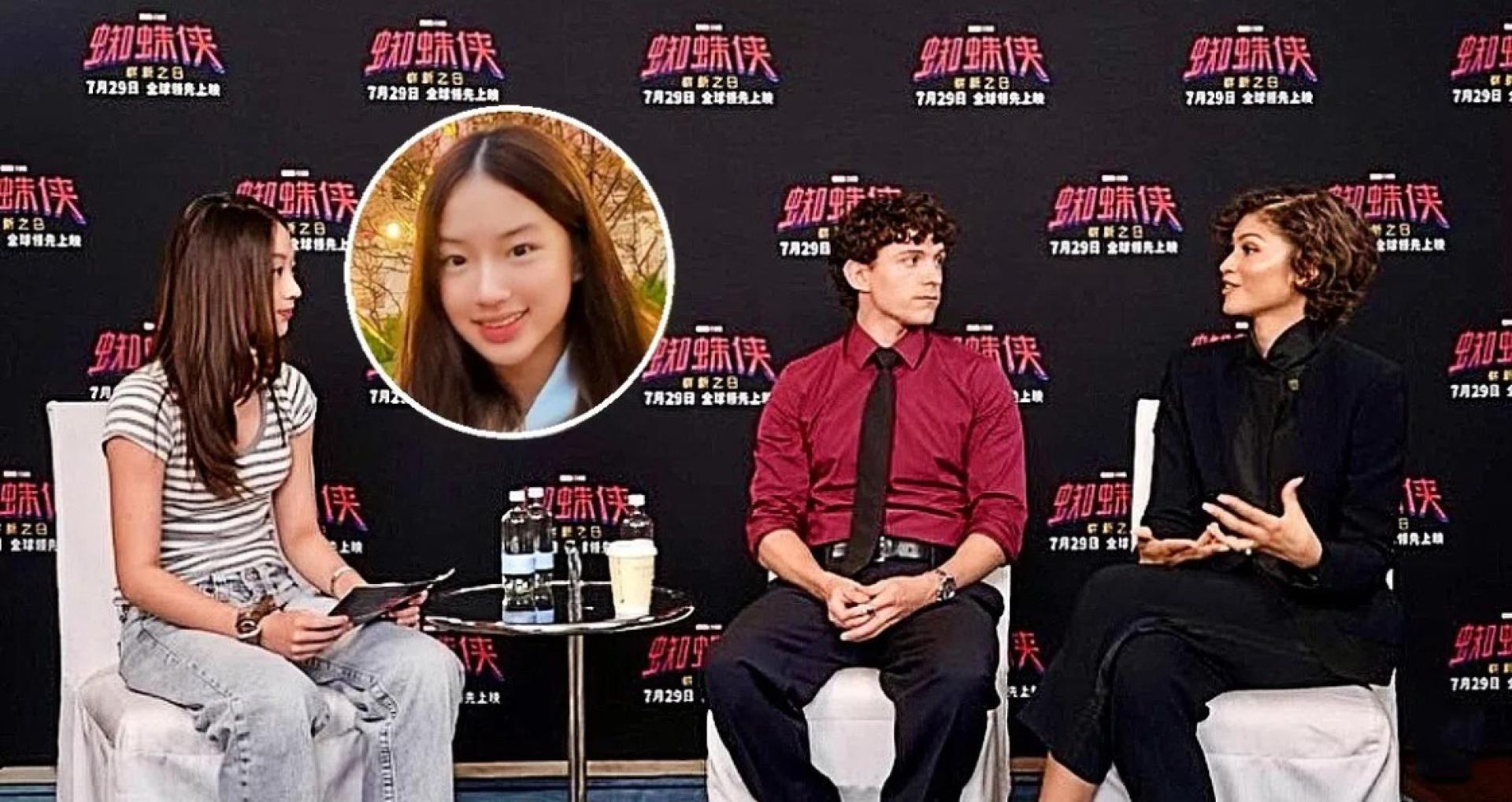 吴尊的女儿NeiNei（左起）日前以小记者的身份专访Tom Holland（汤姆霍兰）与Zendaya（赞达亚）。